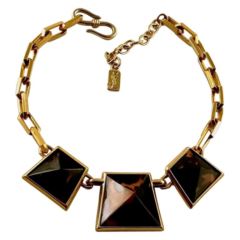 Vintage Iconic YSL Yves Saint Laurent Leopard Pyramid Necklace For Sale