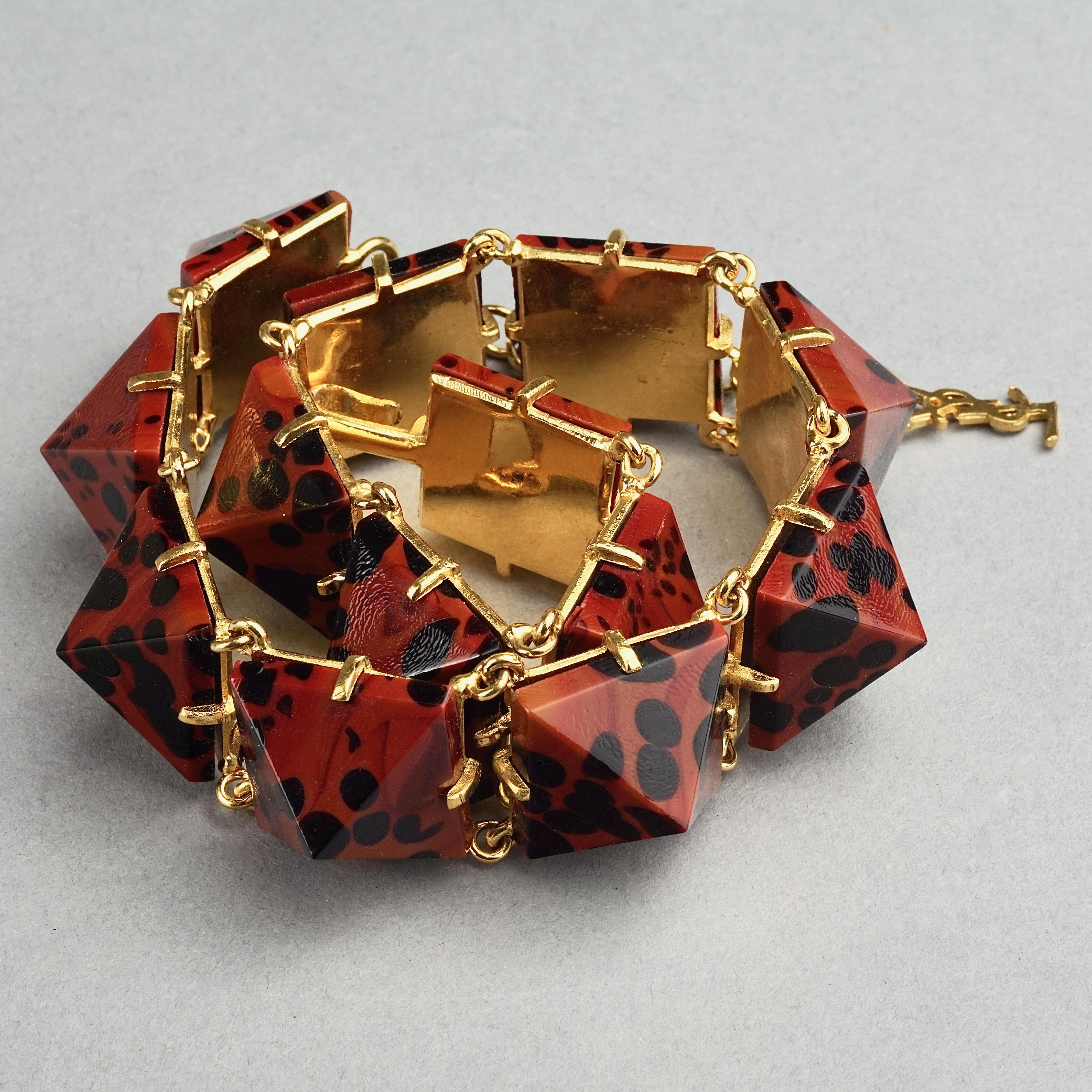 Vintage Iconic YVES SAINT LAURENT Ysl Leopard Pyramid Necklace For Sale 2