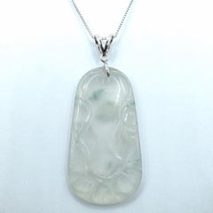Vintage Icy Green 冰種 Jadeite Fruit and Vine Carved Jade in 18K White Gold