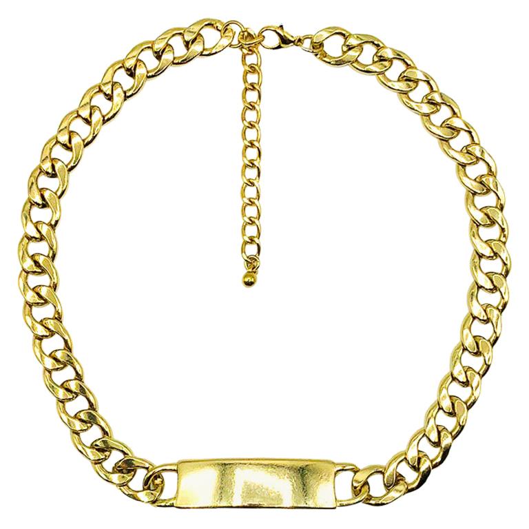 Vintage ID Bar Chunky Chain Necklace 2000s For Sale