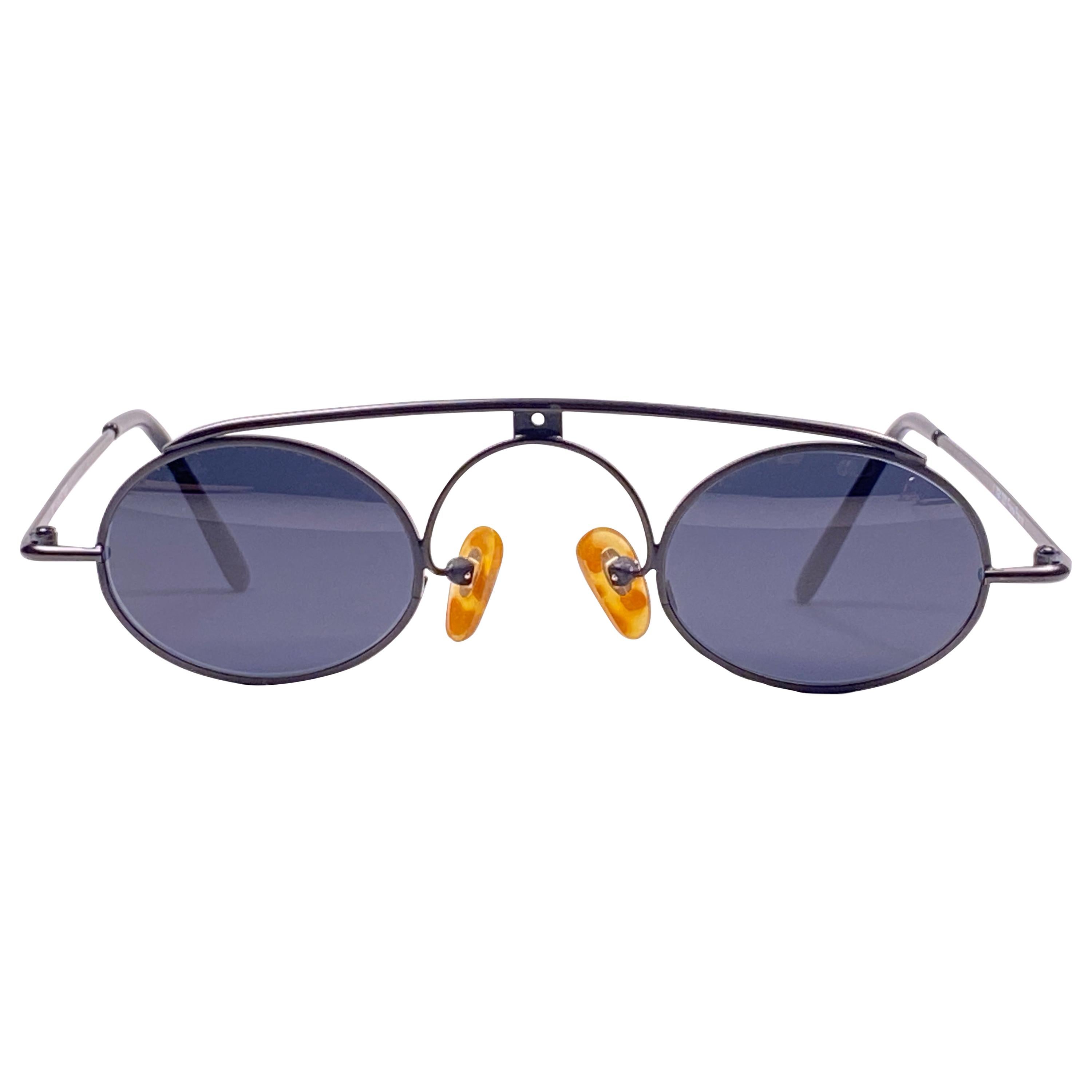 Vintage IDC Lunettes Black Matte Grey Lens Small 1980's Sunglasses France For Sale
