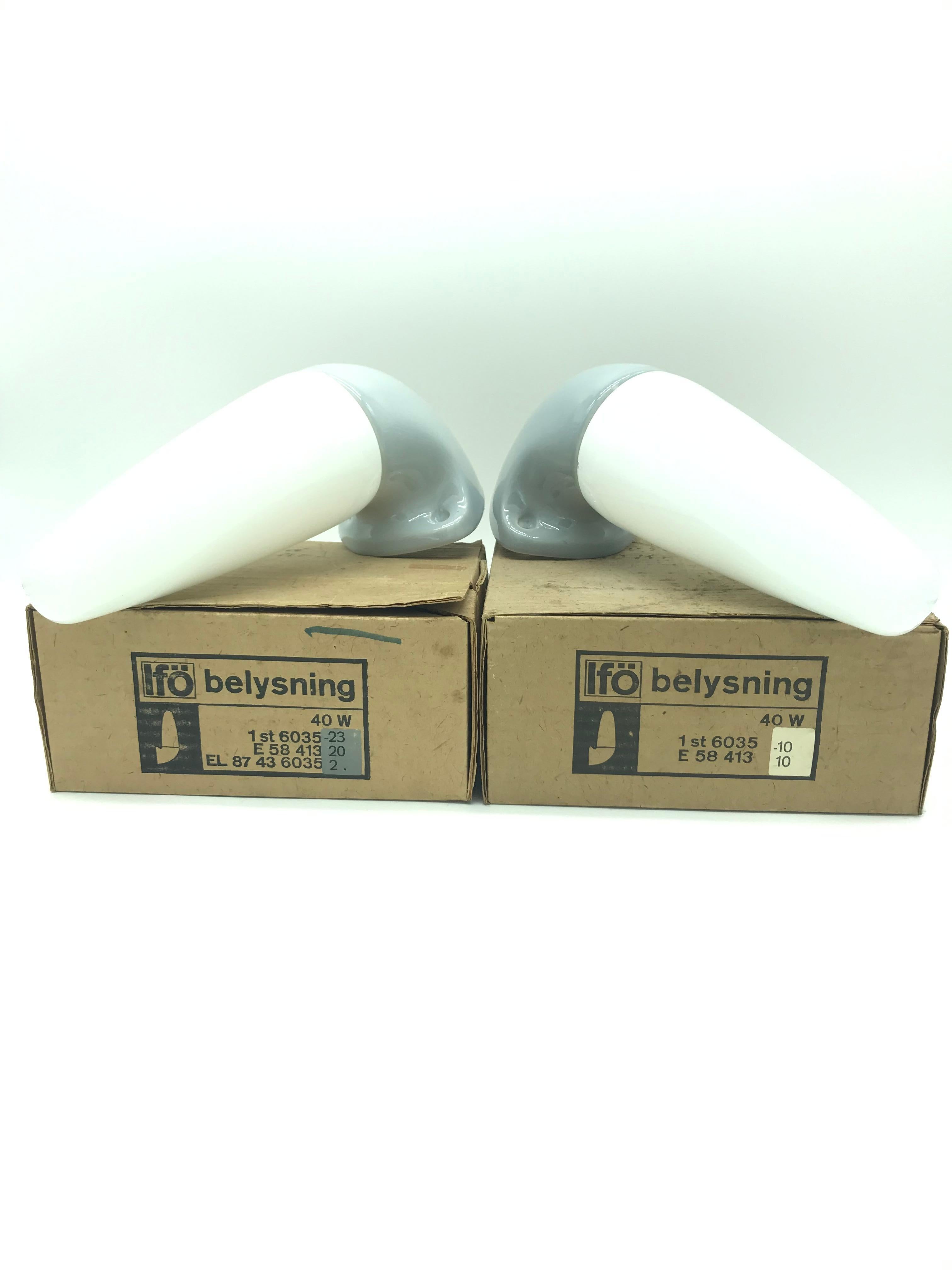 Vintage Ifö of Sweden Ceramic Bathroom Lamps with Opaline Shades from the 1960s 2