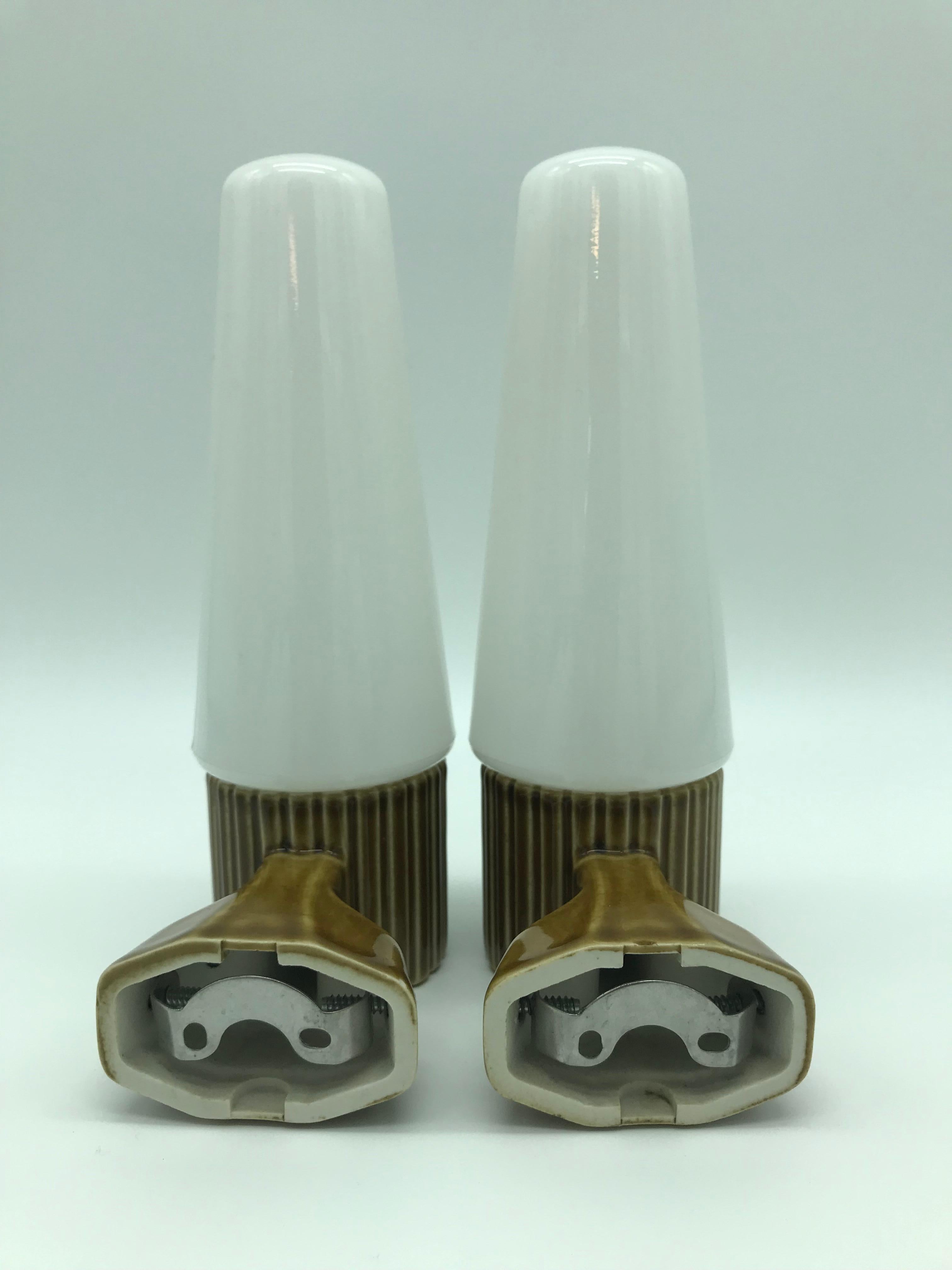 Mid-Century Modern Vintage Ifö of Sweden Ceramic Bathroom Lamps with Opaline Shades from the 1960s