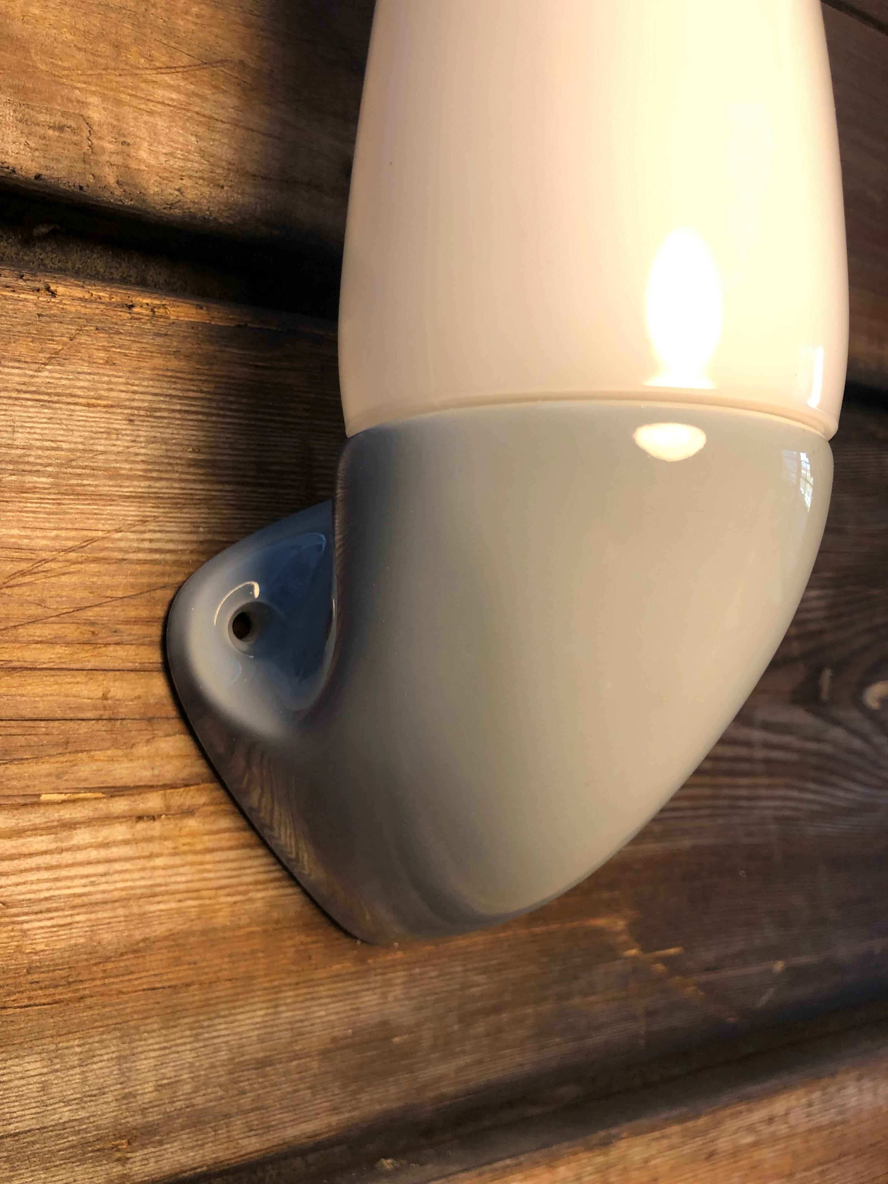 Mid-Century Modern Vintage Ifö of Sweden Ceramic Bathroom Lamps with Opaline Shades from the 1960s For Sale