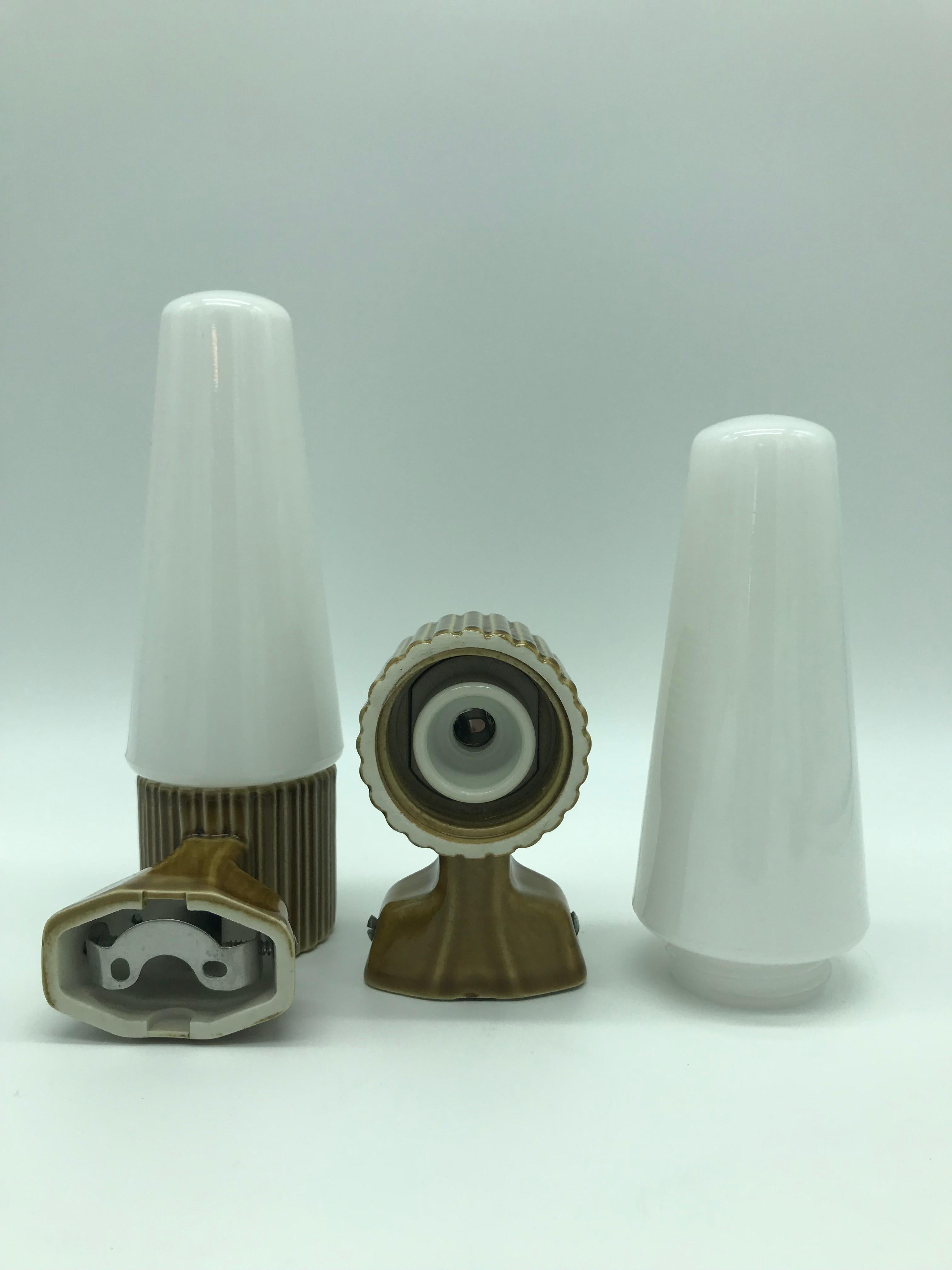 Swedish Vintage Ifö of Sweden Ceramic Bathroom Lamps with Opaline Shades from the 1960s