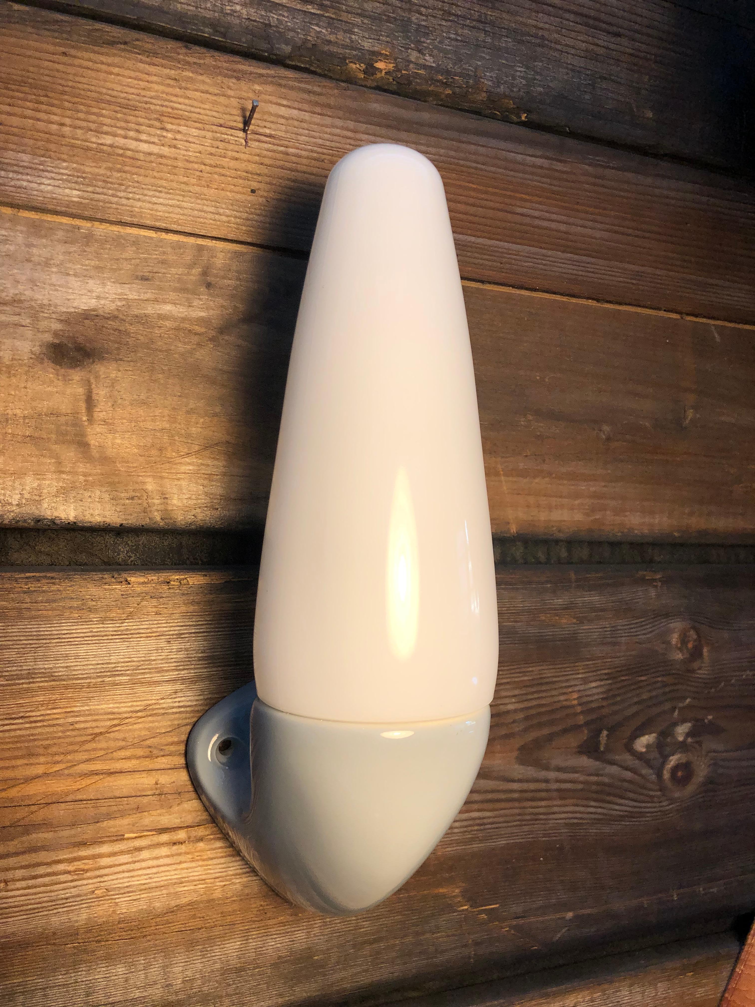 Swedish Vintage Ifö of Sweden Ceramic Bathroom Lamps with Opaline Shades from the 1960s For Sale