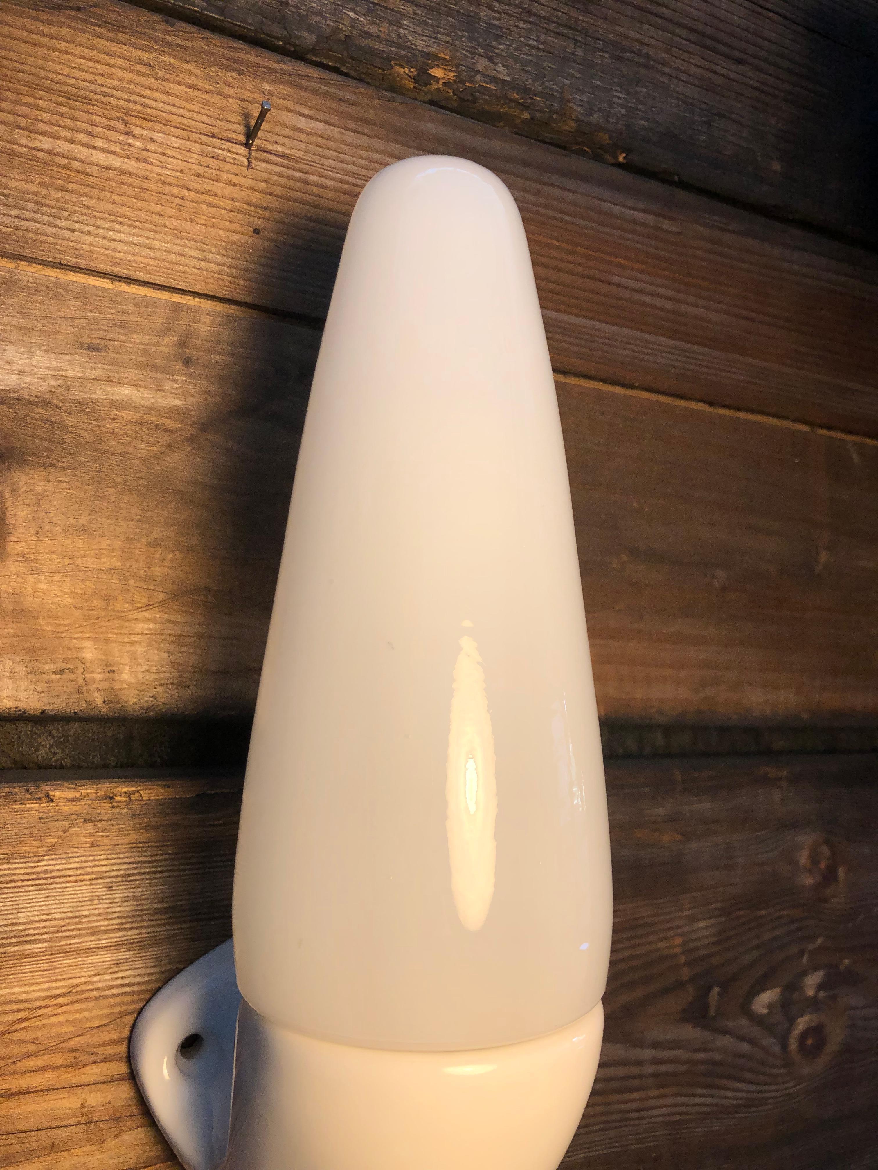 Mid-Century Modern Vintage Ifö of Sweden Ceramic Bathroom Lamps with Opaline Shades from the 1960s For Sale