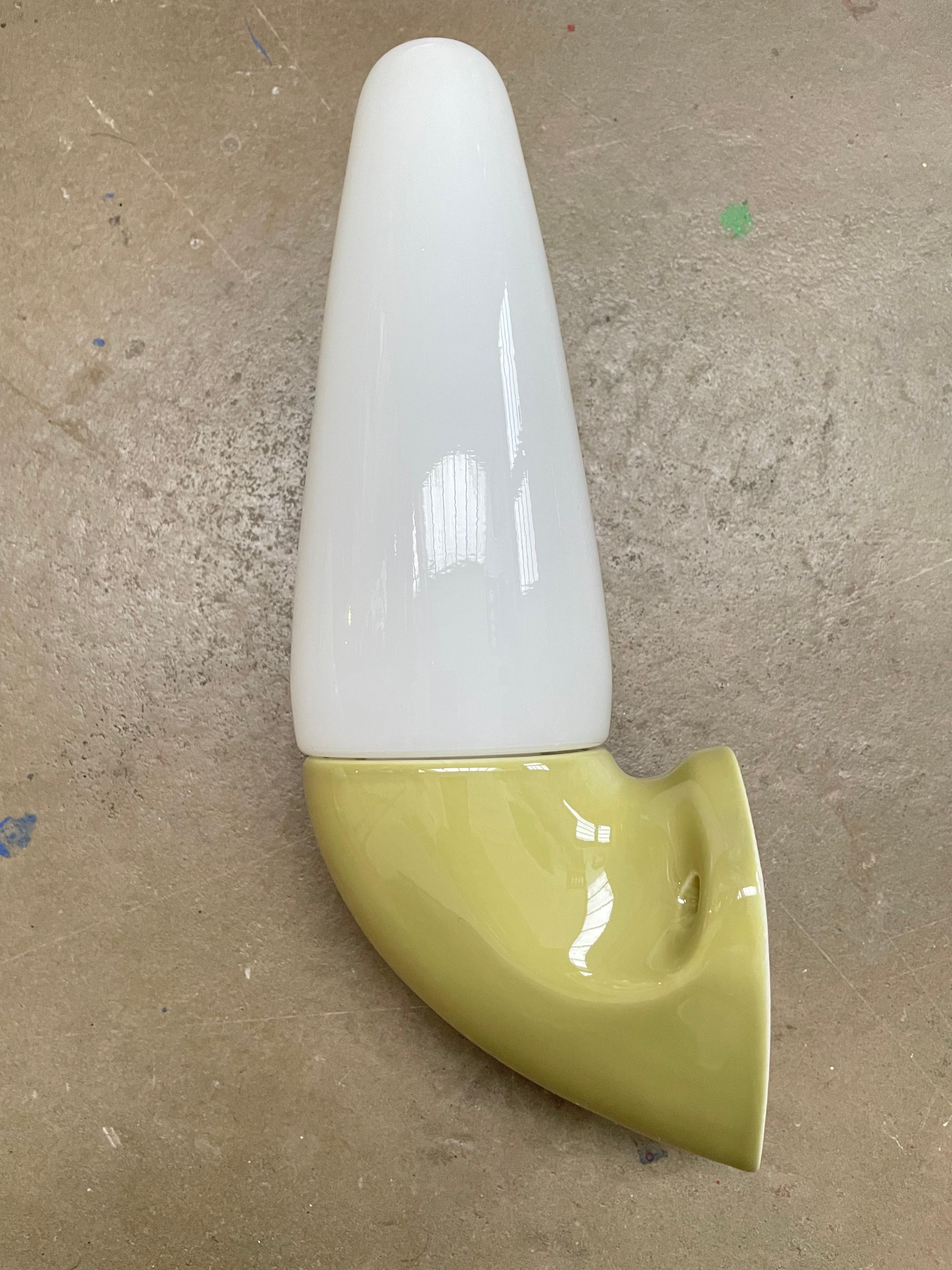 Swedish Vintage Ifö of Sweden Ceramic Bathroom Lamps with Opaline Shades from the 1960s For Sale