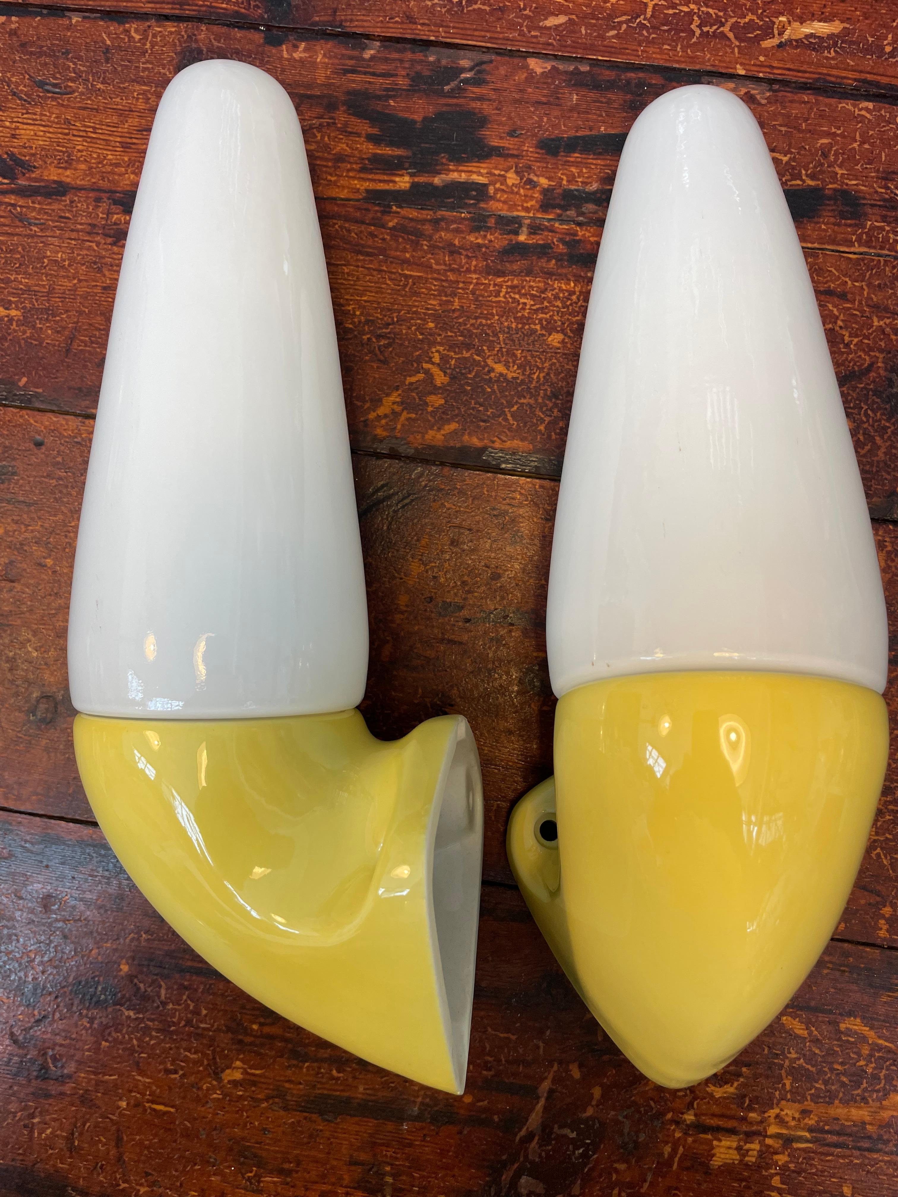 Swedish Vintage Ifö of Sweden Ceramic Bathroom Lamps with Opaline Shades from the 1960s For Sale