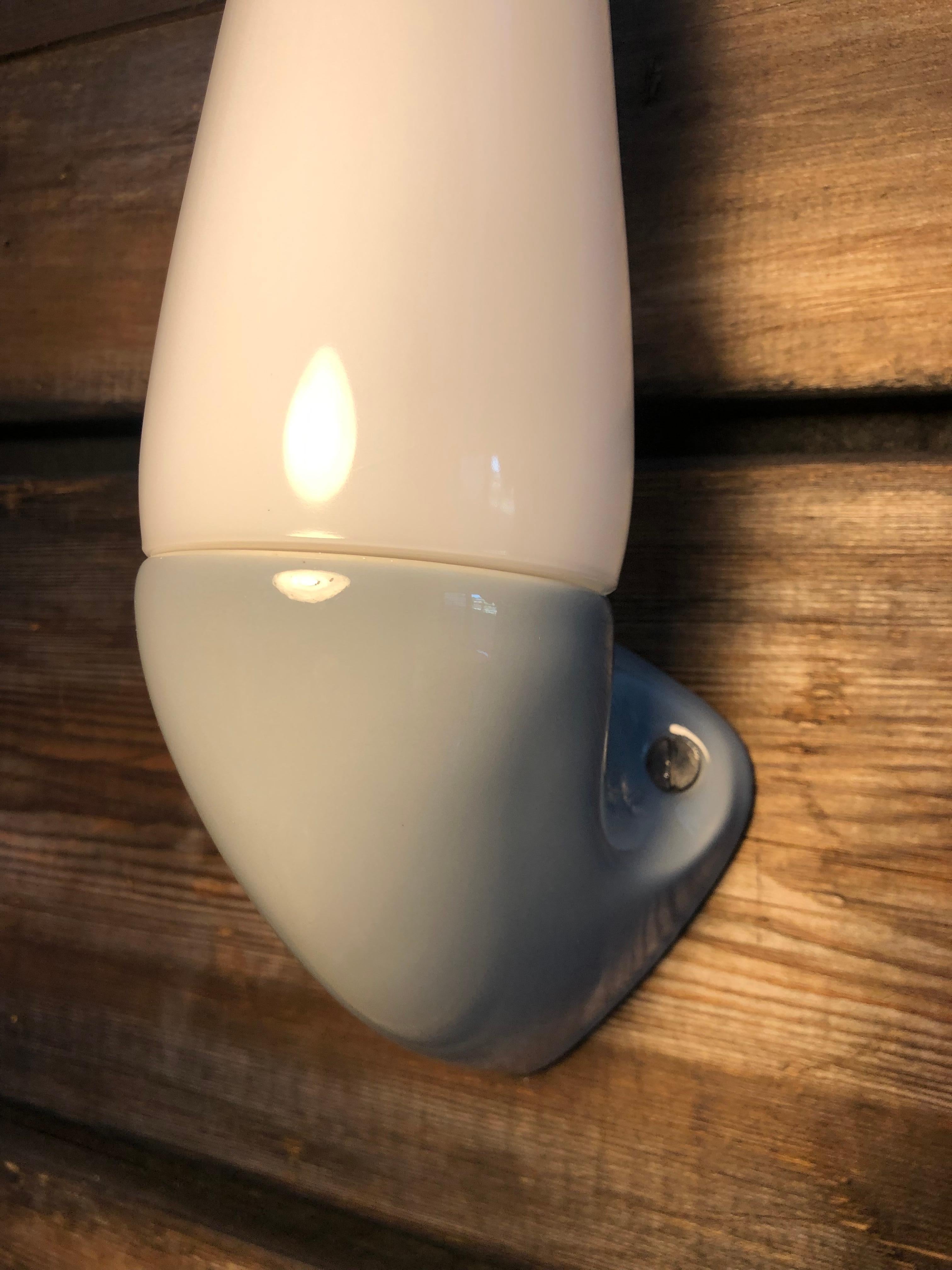 Hand-Crafted Vintage Ifö of Sweden Ceramic Bathroom Lamps with Opaline Shades from the 1960s For Sale