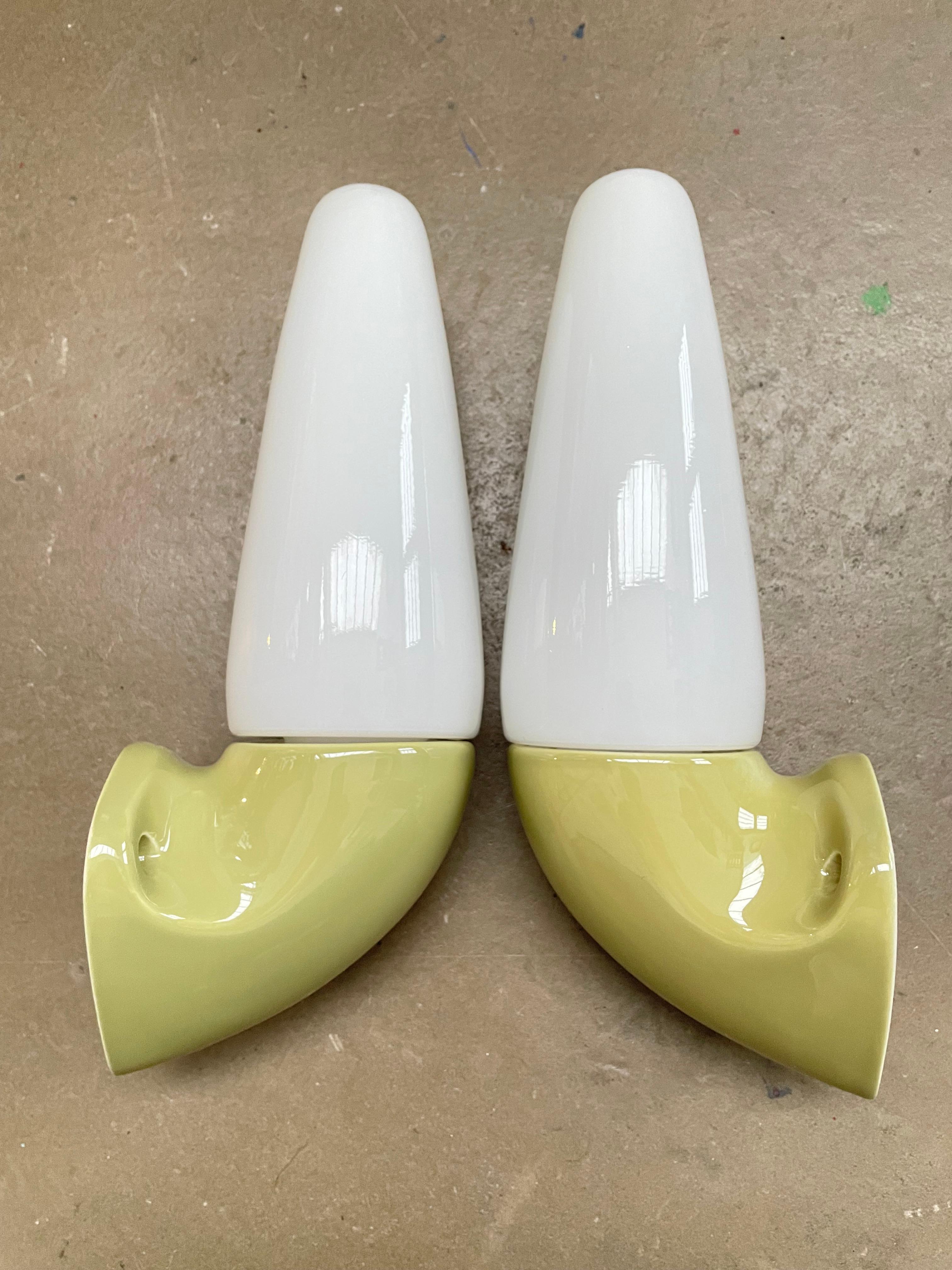 Hand-Crafted Vintage Ifö of Sweden Ceramic Bathroom Lamps with Opaline Shades from the 1960s For Sale