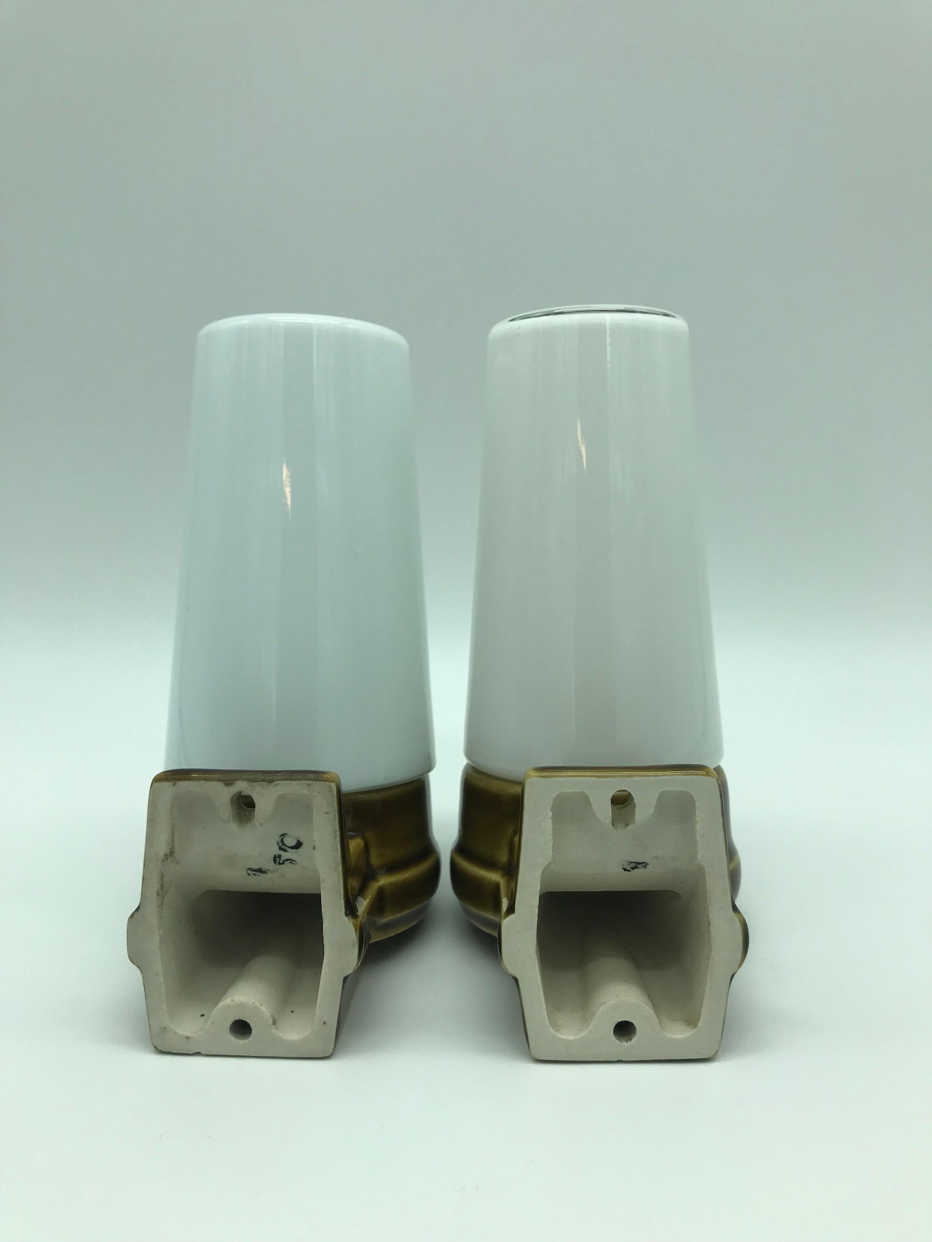 Swedish Vintage Ifö of Sweden Ceramic Bathroom Lamps with Opaline Shades from the 1960s