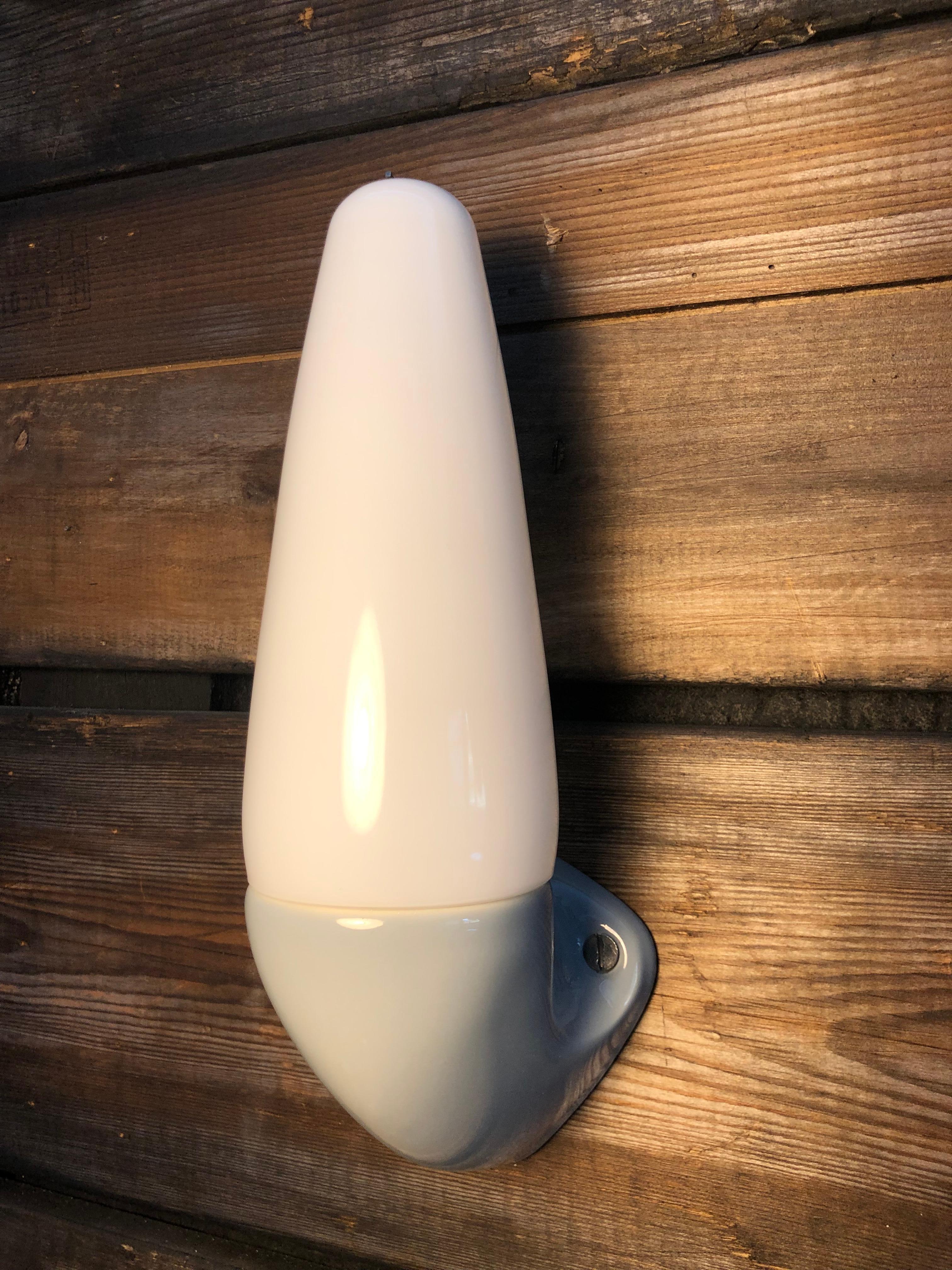 Vintage Ifö of Sweden Ceramic Bathroom Lamps with Opaline Shades from the 1960s In Good Condition For Sale In Søborg, DK