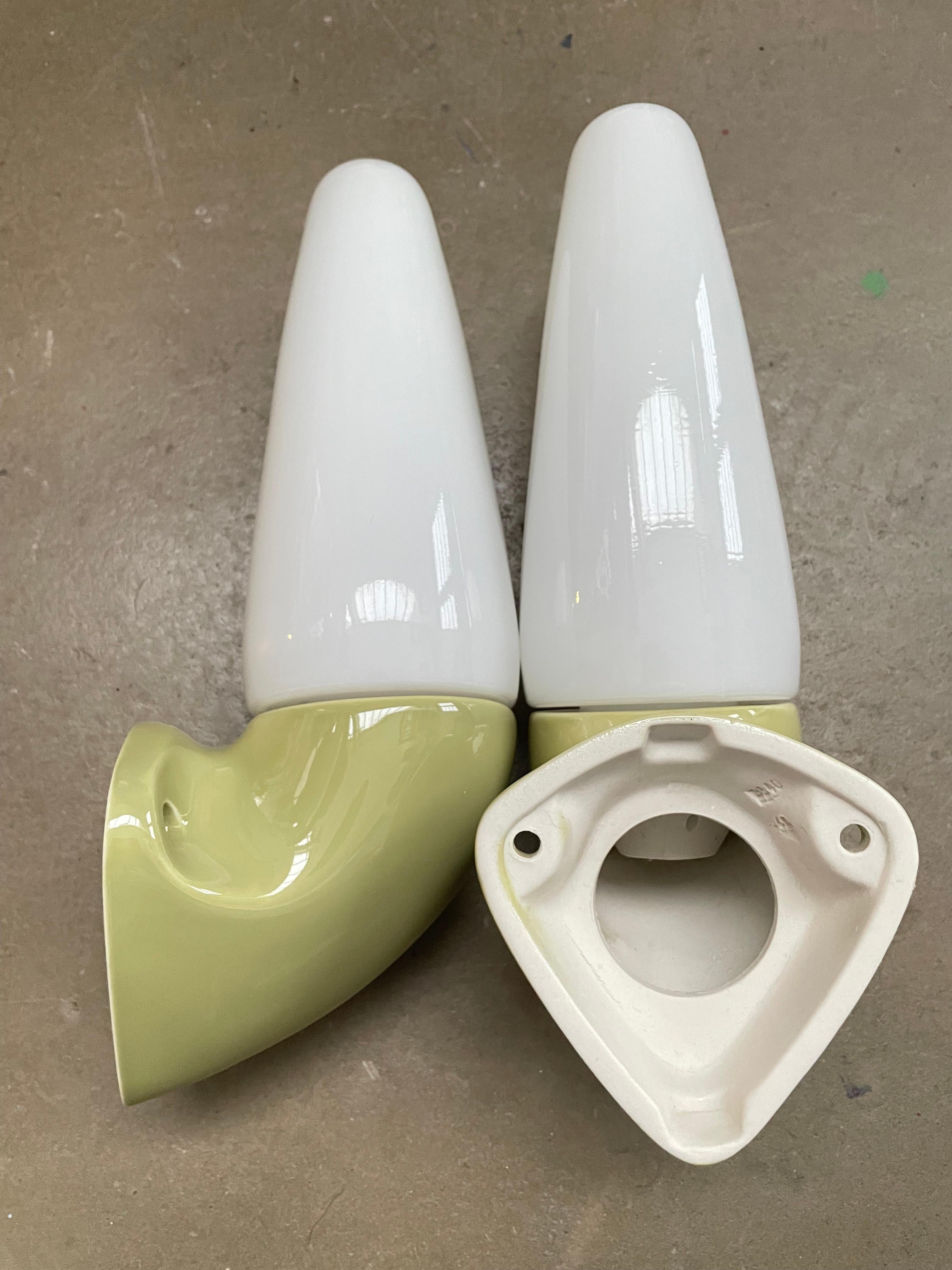 Vintage Ifö of Sweden Ceramic Bathroom Lamps with Opaline Shades from the 1960s In Good Condition For Sale In Søborg, DK