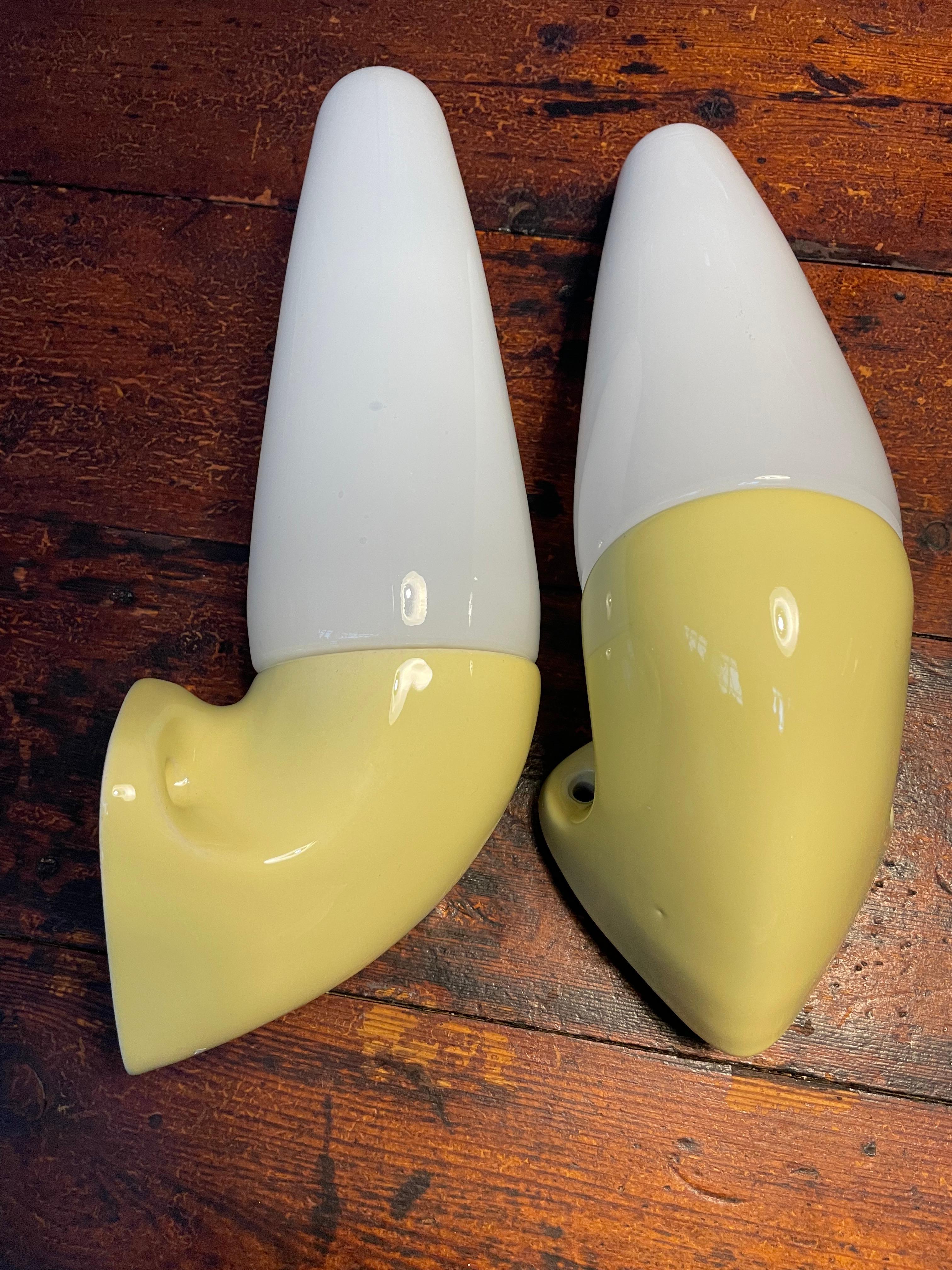 Vintage Ifö of Sweden Ceramic Bathroom Lamps with Opaline Shades from the 1960s In Good Condition For Sale In Søborg, DK