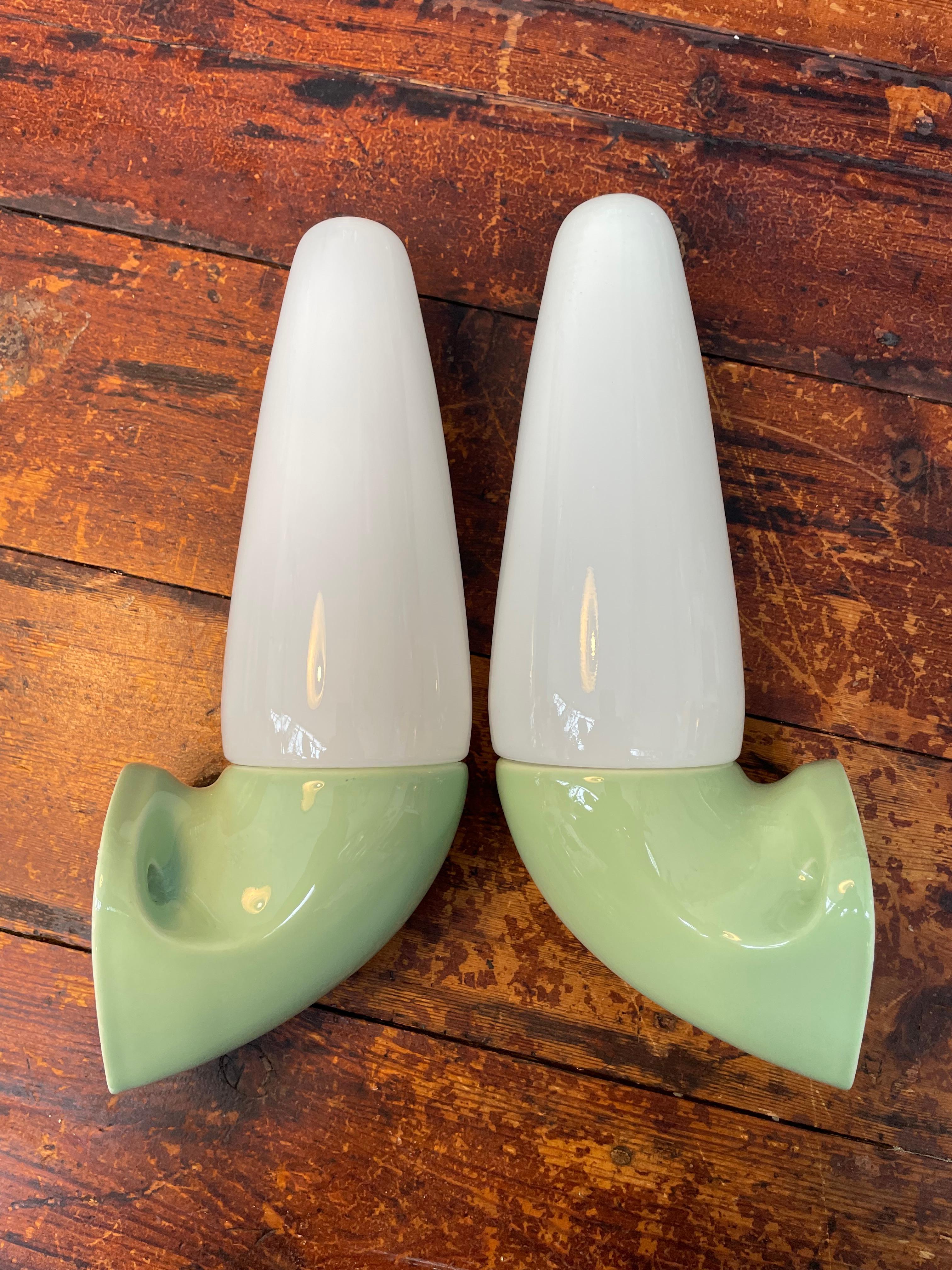Vintage Ifö of Sweden Ceramic Bathroom Lamps with Opaline Shades from the 1960s In Good Condition In Søborg, DK