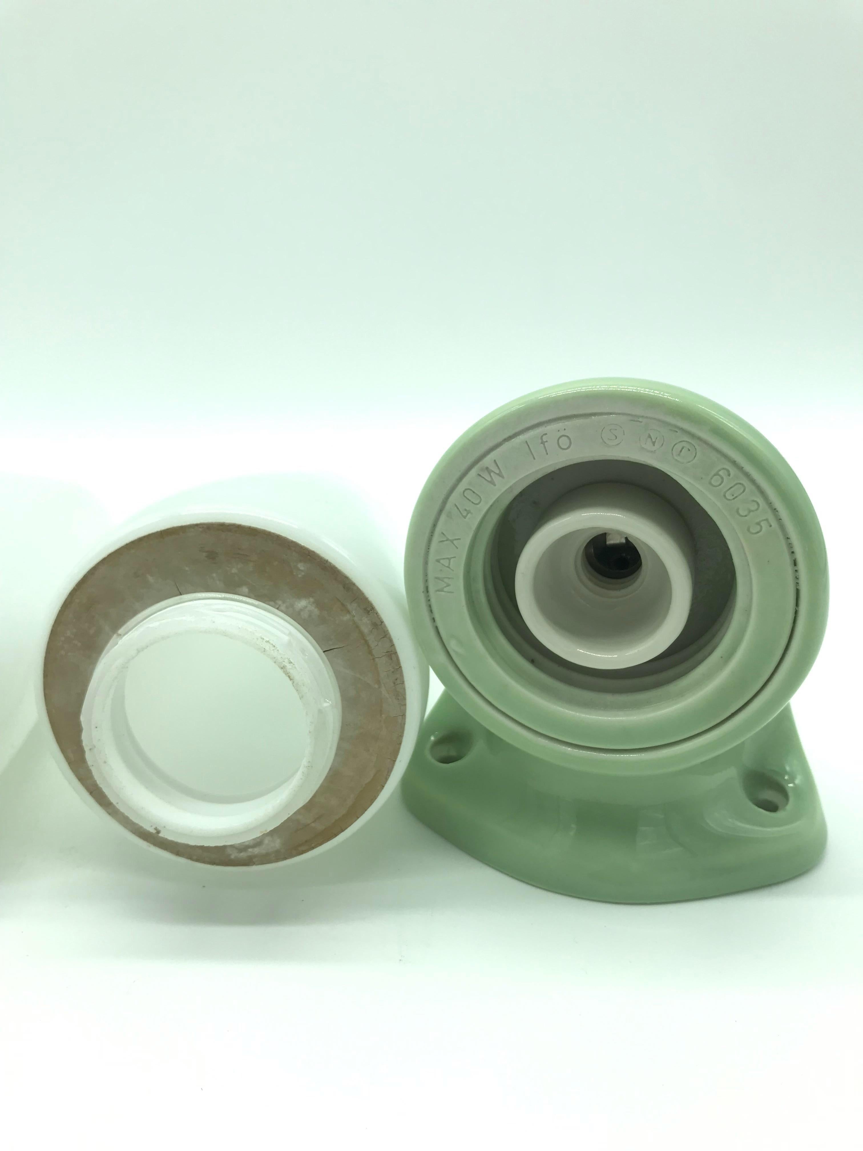 Hand-Crafted Vintage Ifö of Sweden Ceramic Bathroom Lamps with Opaline Shades from the 1960s