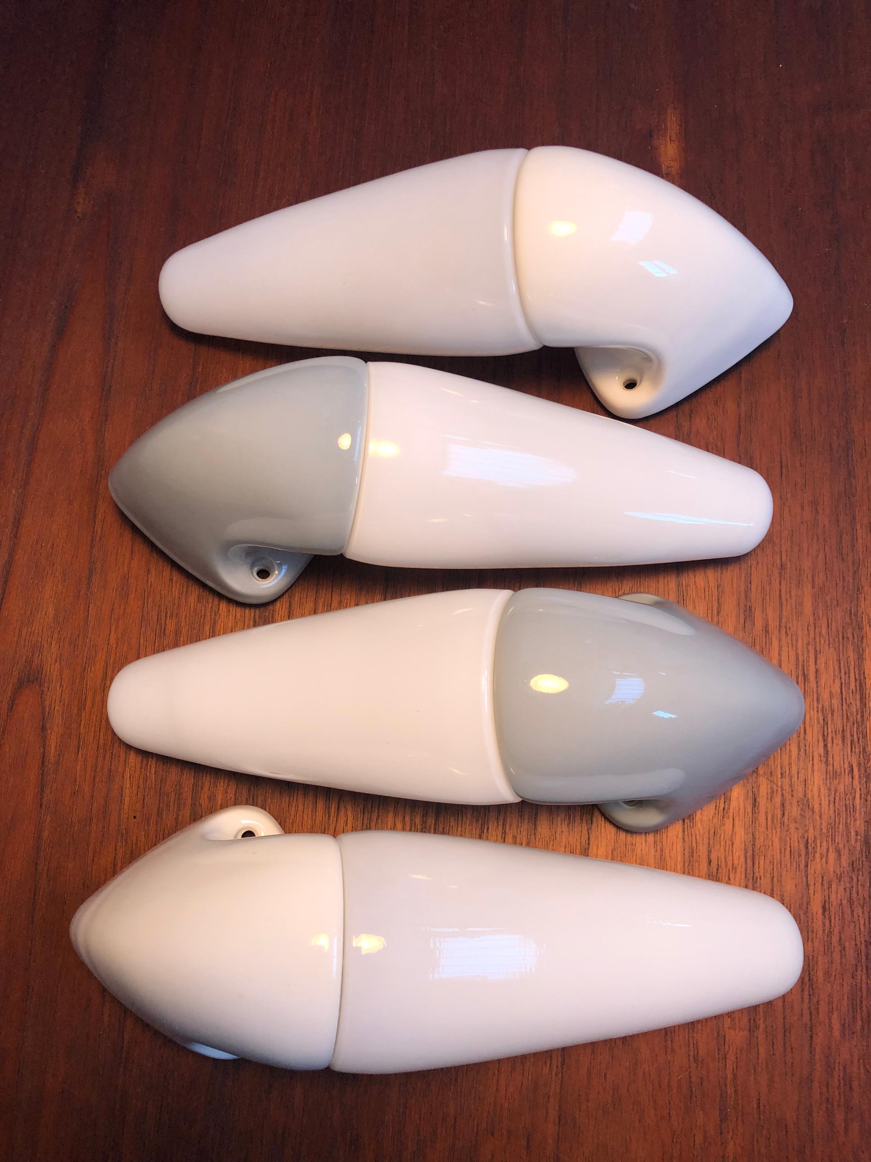 Mid-20th Century Vintage Ifö of Sweden Ceramic Bathroom Lamps with Opaline Shades from the 1960s For Sale