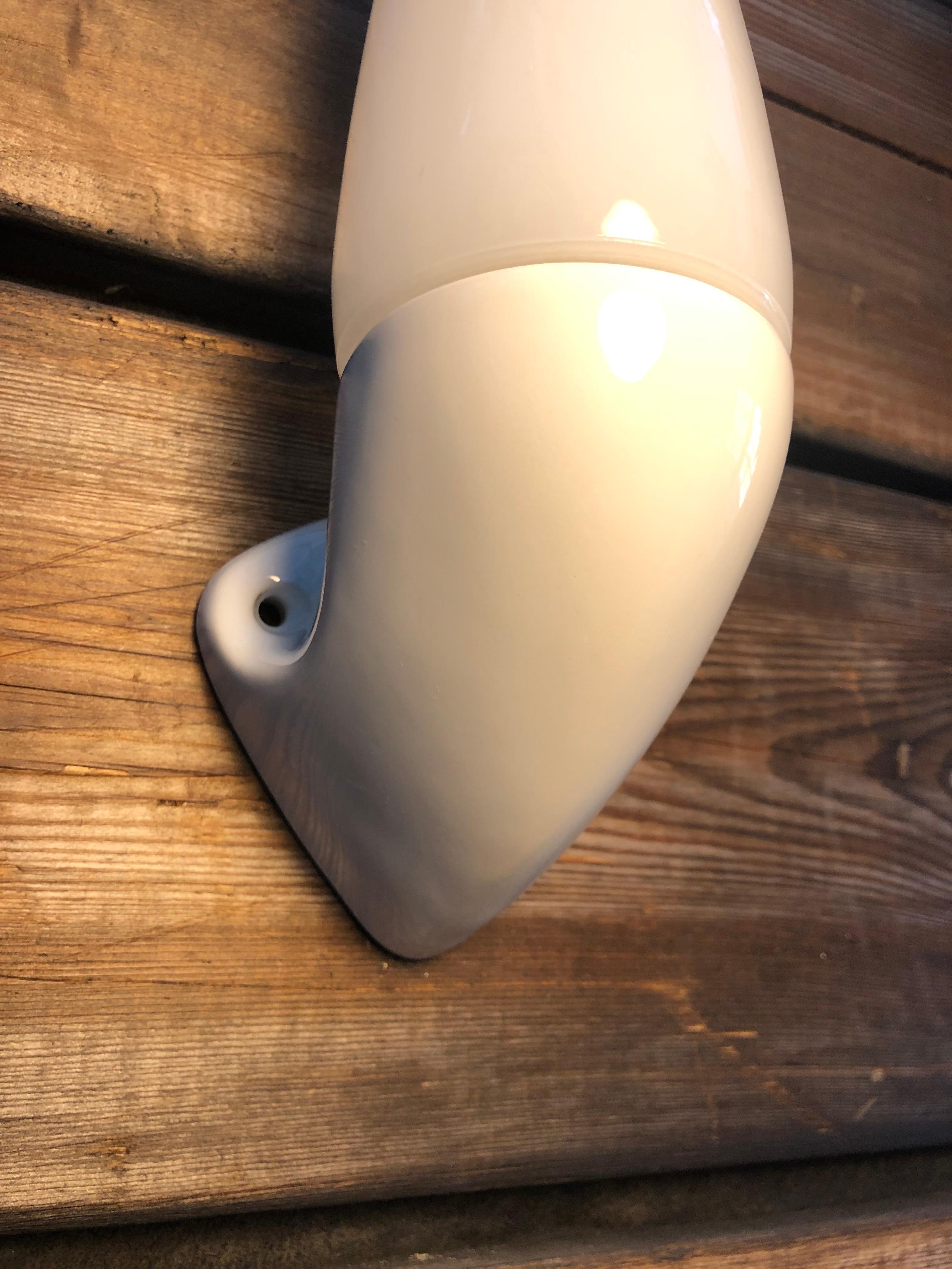 Mid-20th Century Vintage Ifö of Sweden Ceramic Bathroom Lamps with Opaline Shades from the 1960s For Sale