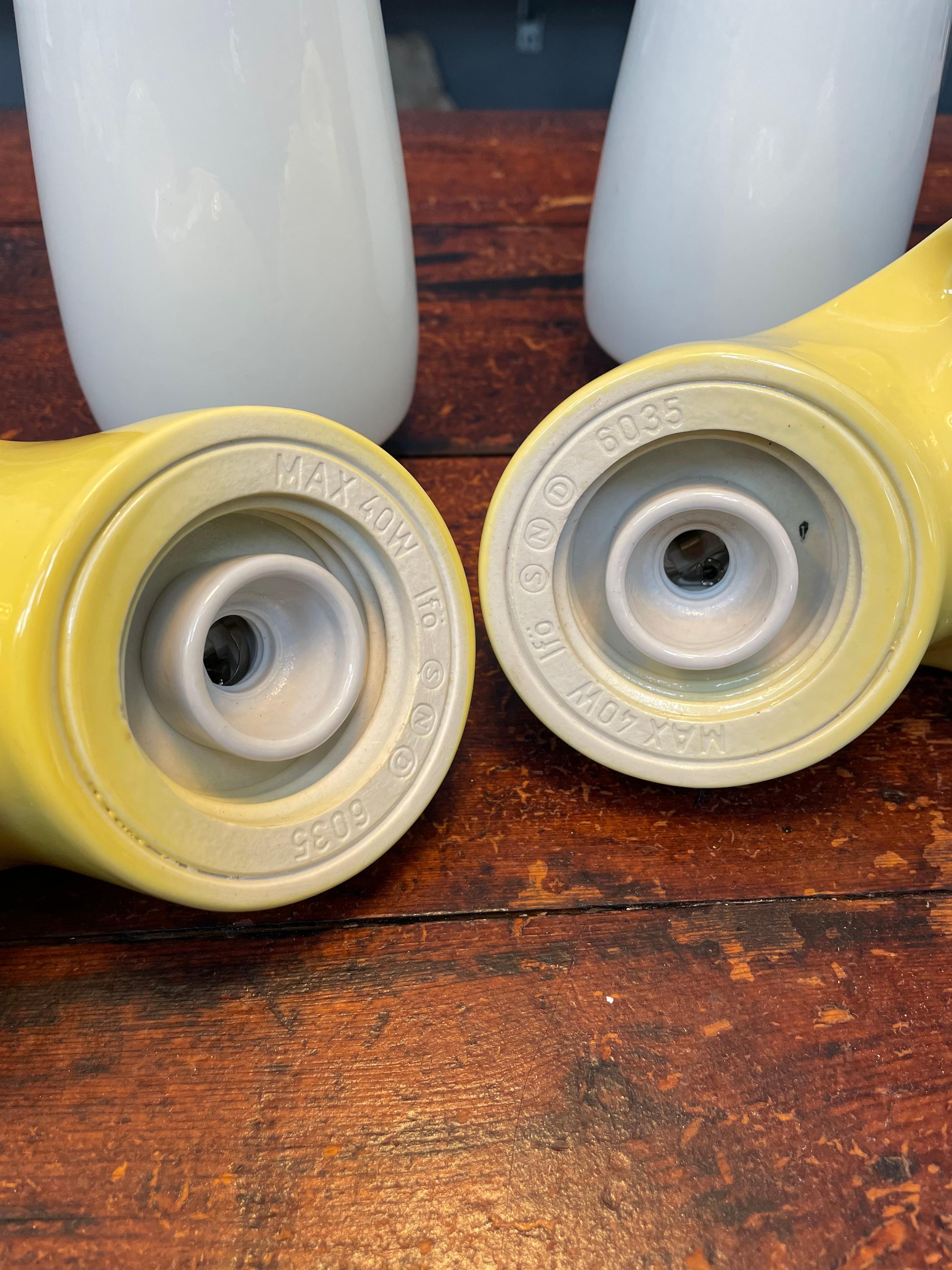 Vintage Ifö of Sweden Ceramic Bathroom Lamps with Opaline Shades from the 1960s For Sale 1
