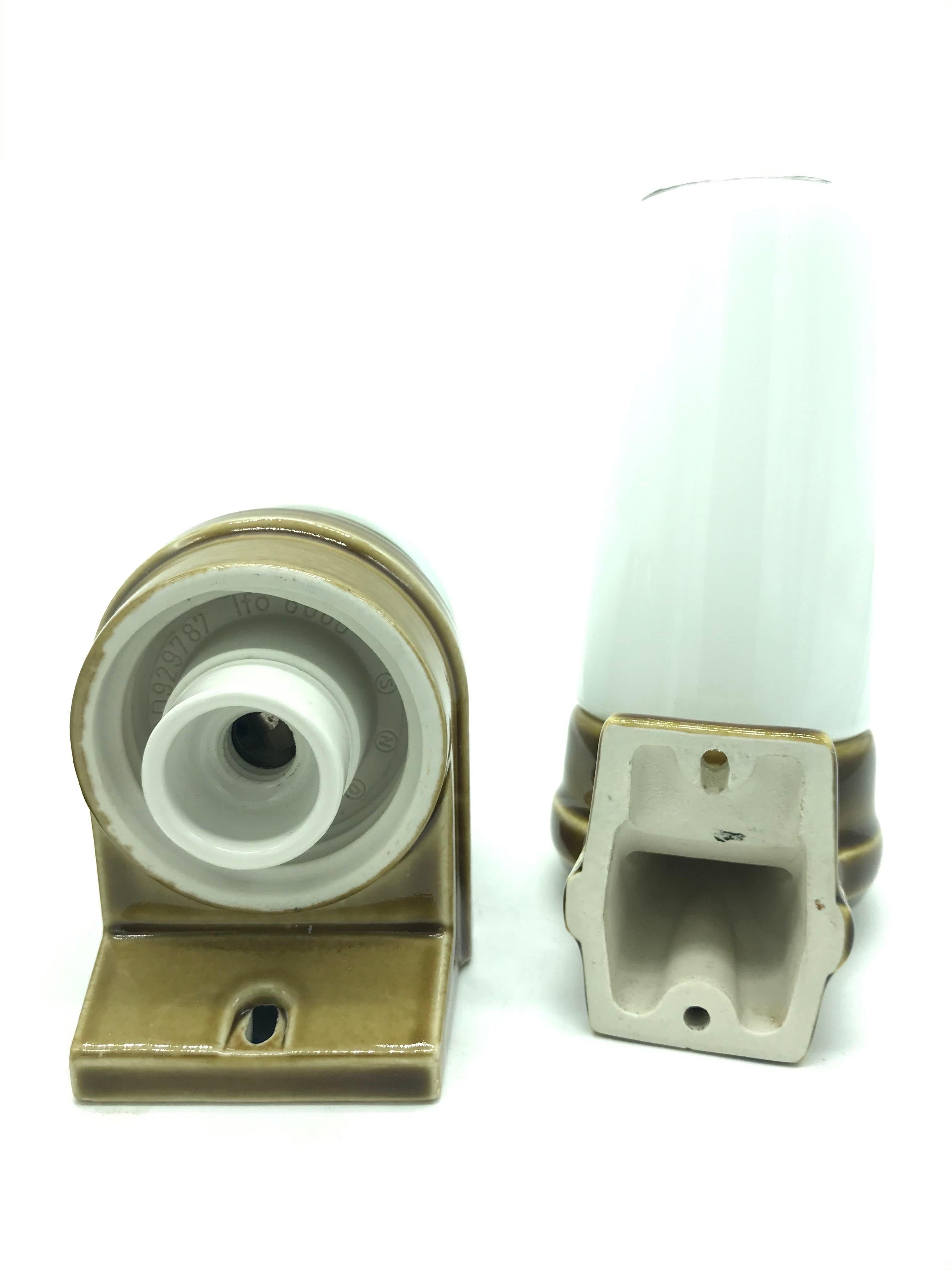 Vintage Ifö of Sweden Ceramic Bathroom Lamps with Opaline Shades from the 1960s 1