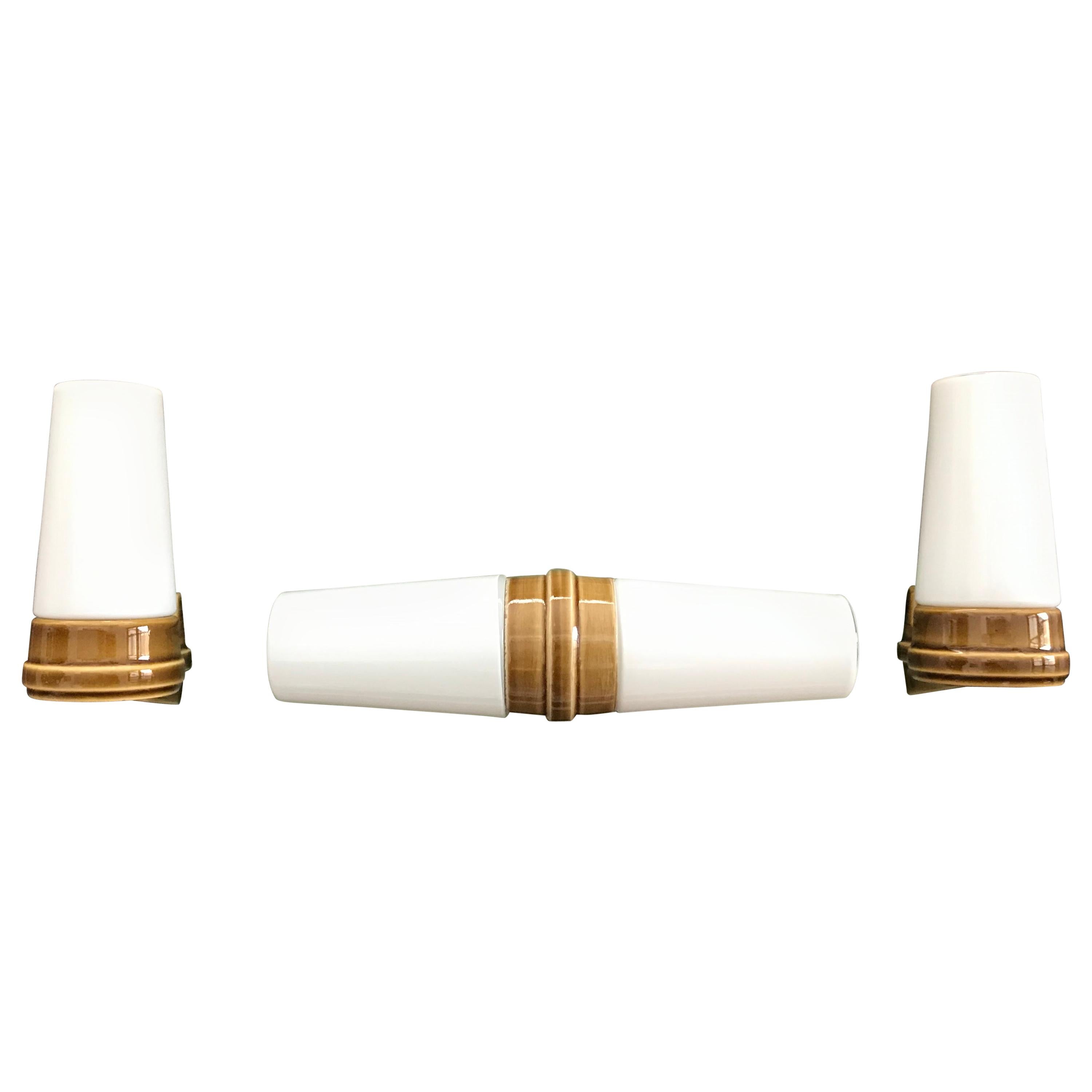 Vintage Ifö of Sweden Ceramic Bathroom Lamps with Opaline Shades from the 1960s