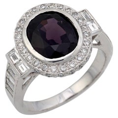 Vintage IGI 5,28 quilates espinela diamante halo platino anillo de cóctel