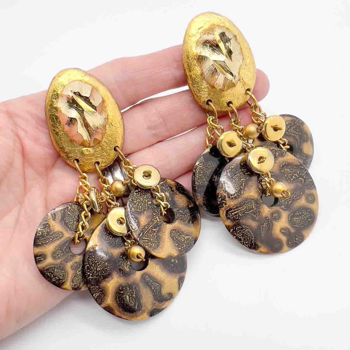 Vintage Ikarami Leopard Print Statement Earrings 1980s In Good Condition For Sale In Wilmslow, GB