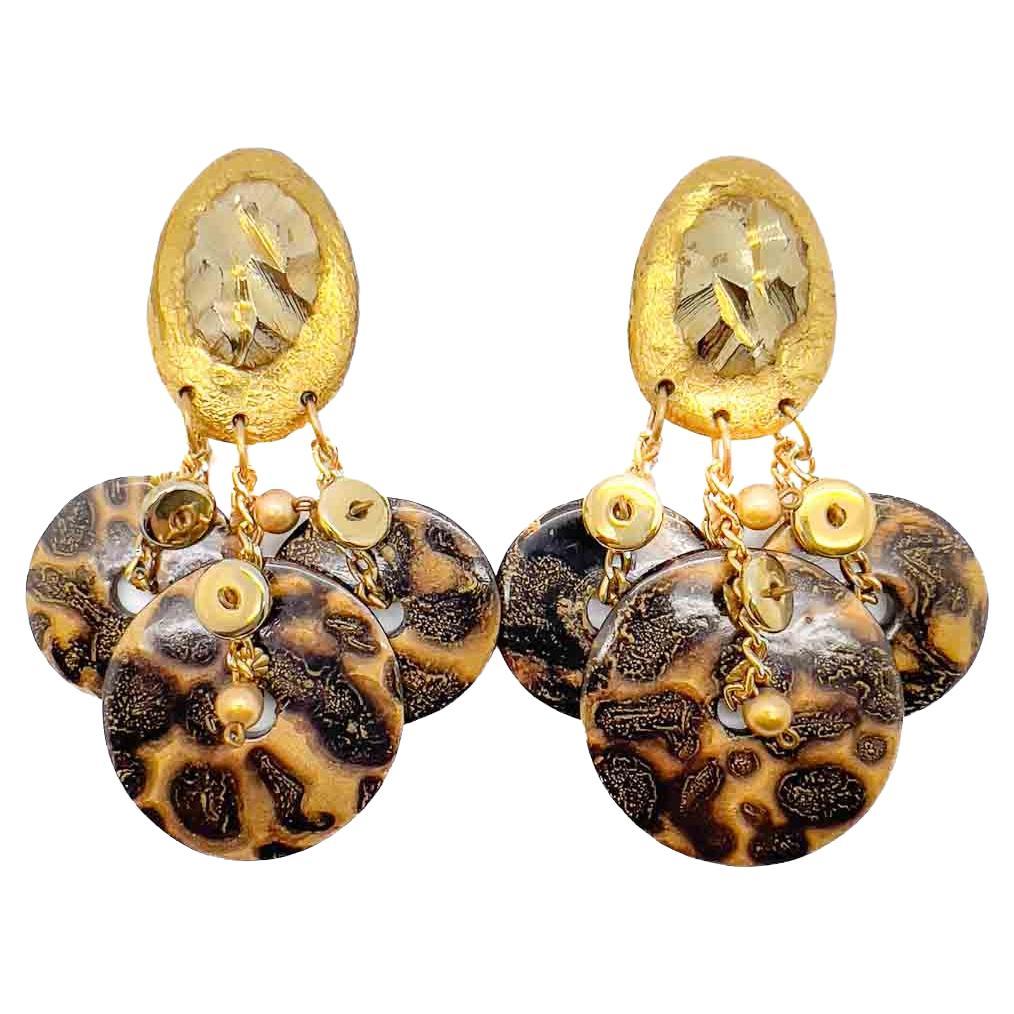 Vintage Ikarami Leopard Print Statement Earrings 1980s For Sale