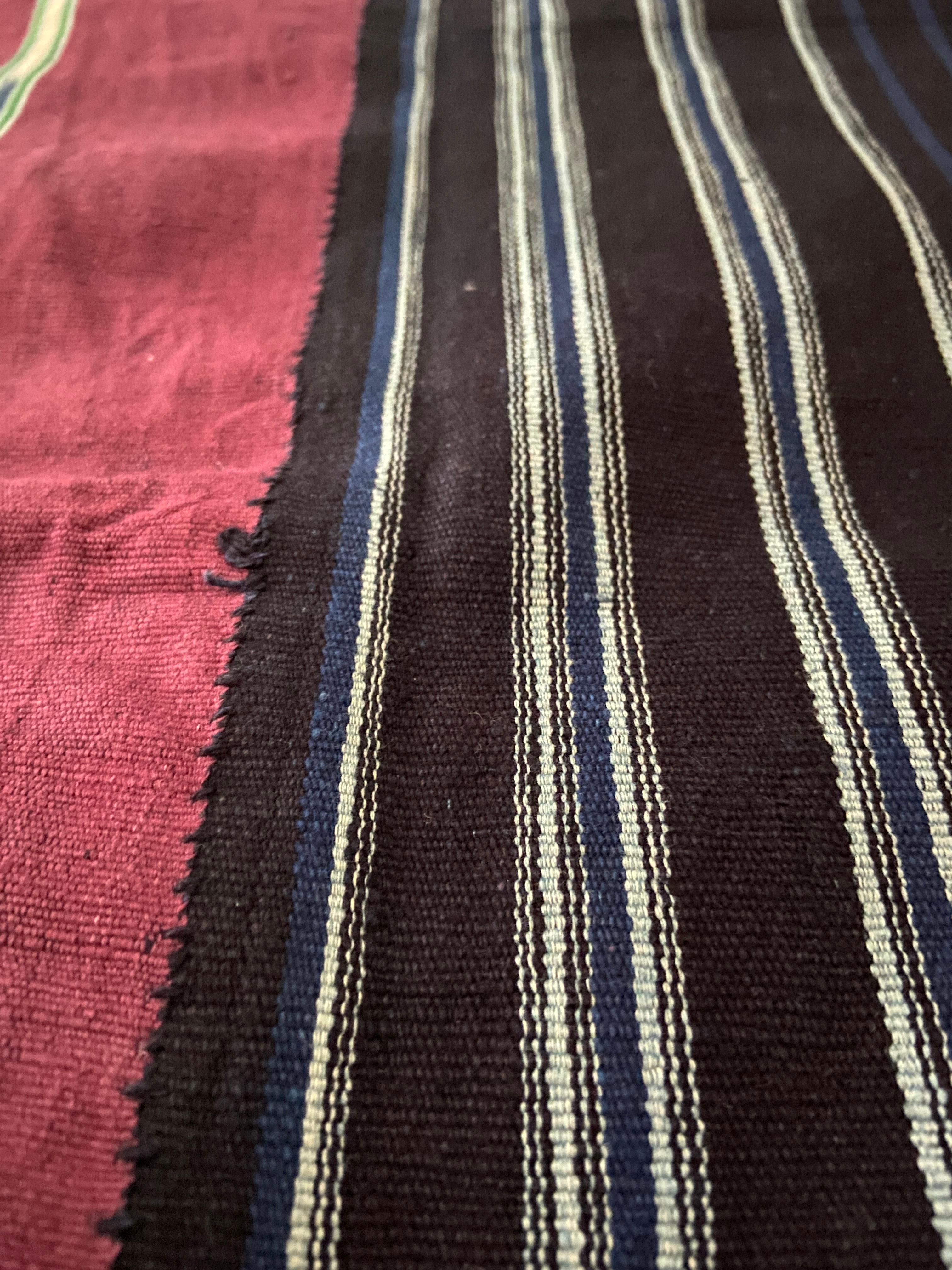 Mid-20th Century Vintage Ikat Patterned Woman's Weave Wrapper Cloth in Indigo, Nigeria 1950's