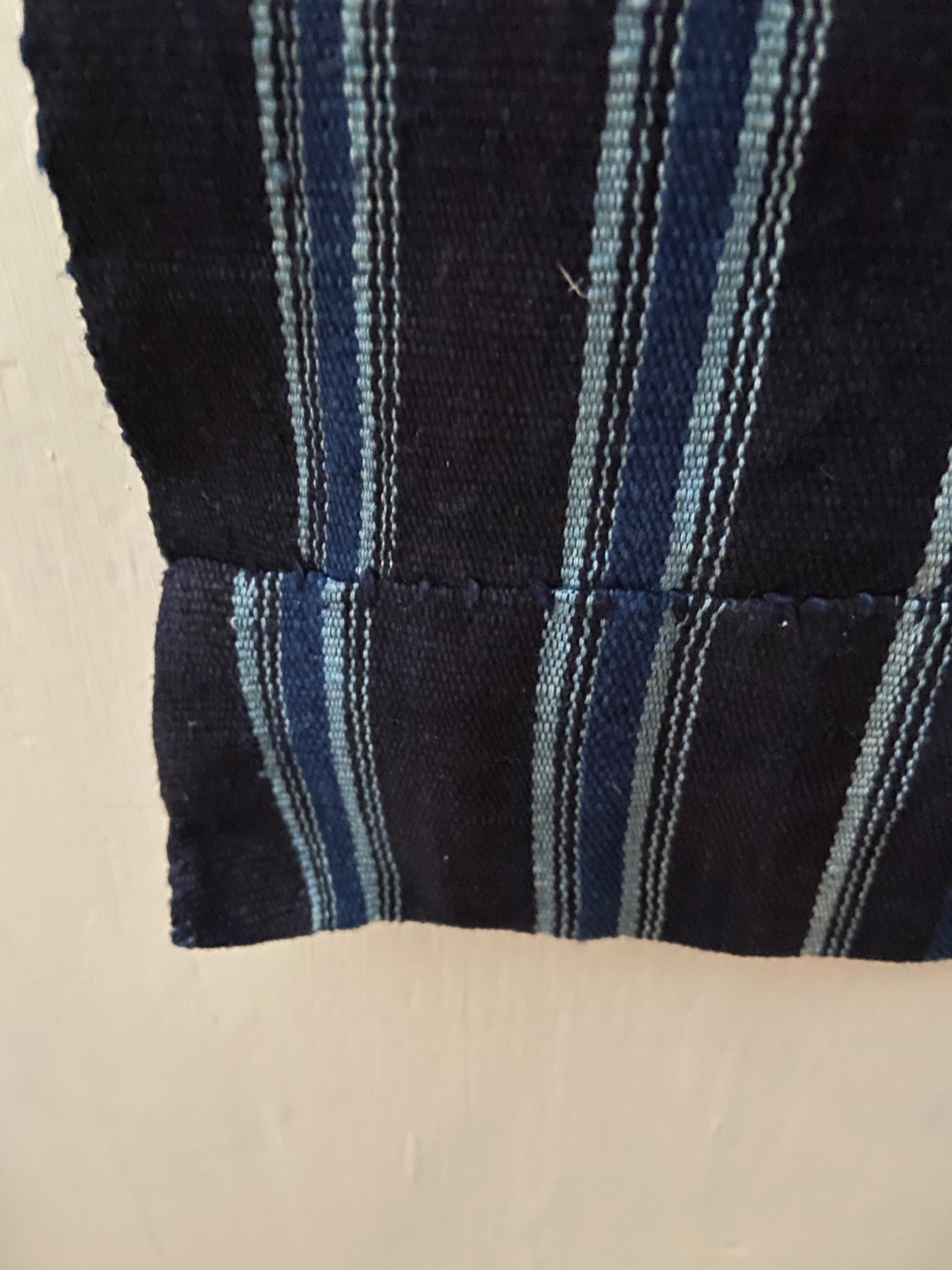 Textile Vintage Ikat Patterned Woman's Weave Wrapper Cloth in Indigo, Nigeria 1950's