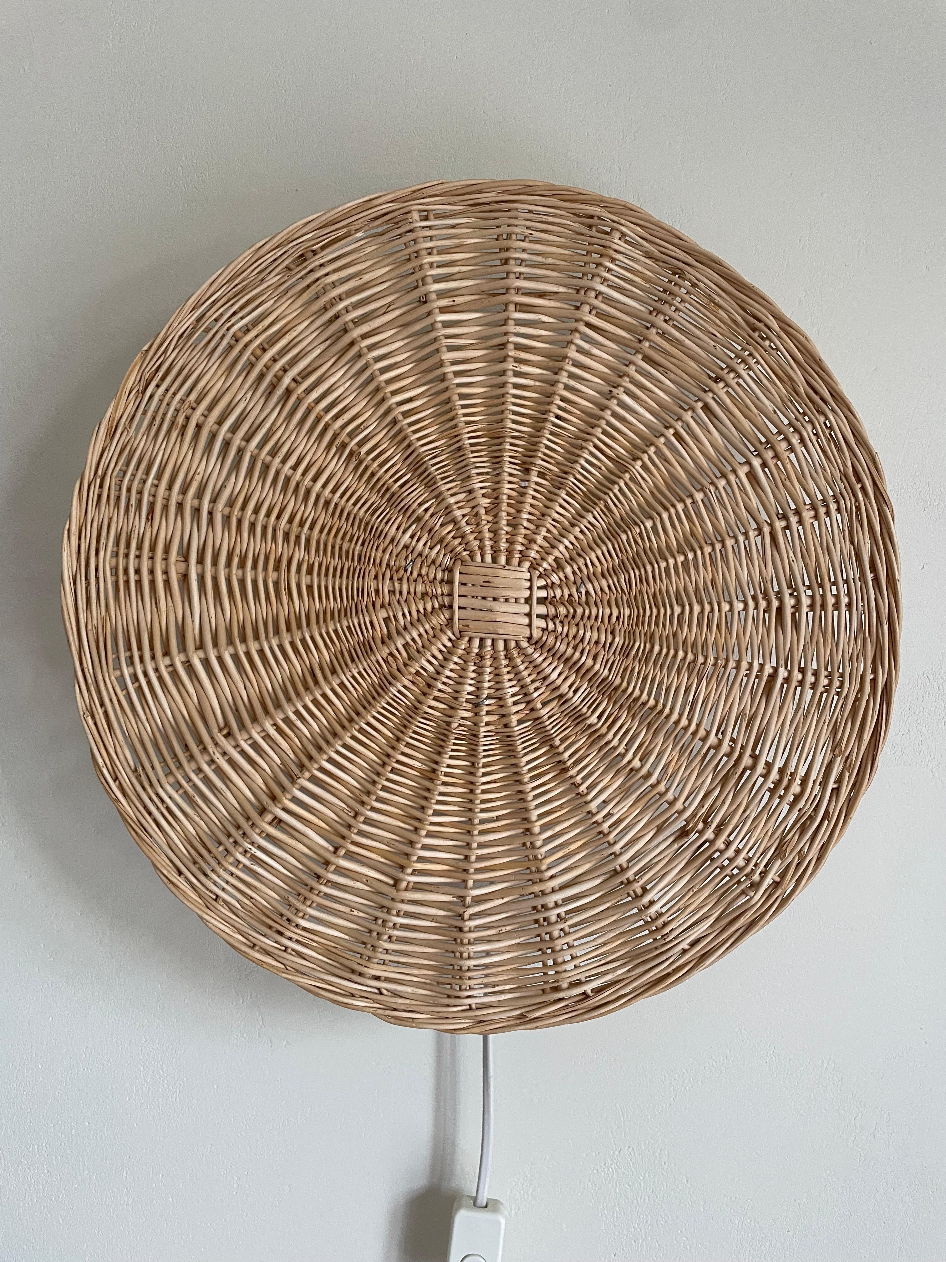 Vintage 1980s Swedish Braided Bamboo Wall Sconce For Sale 8