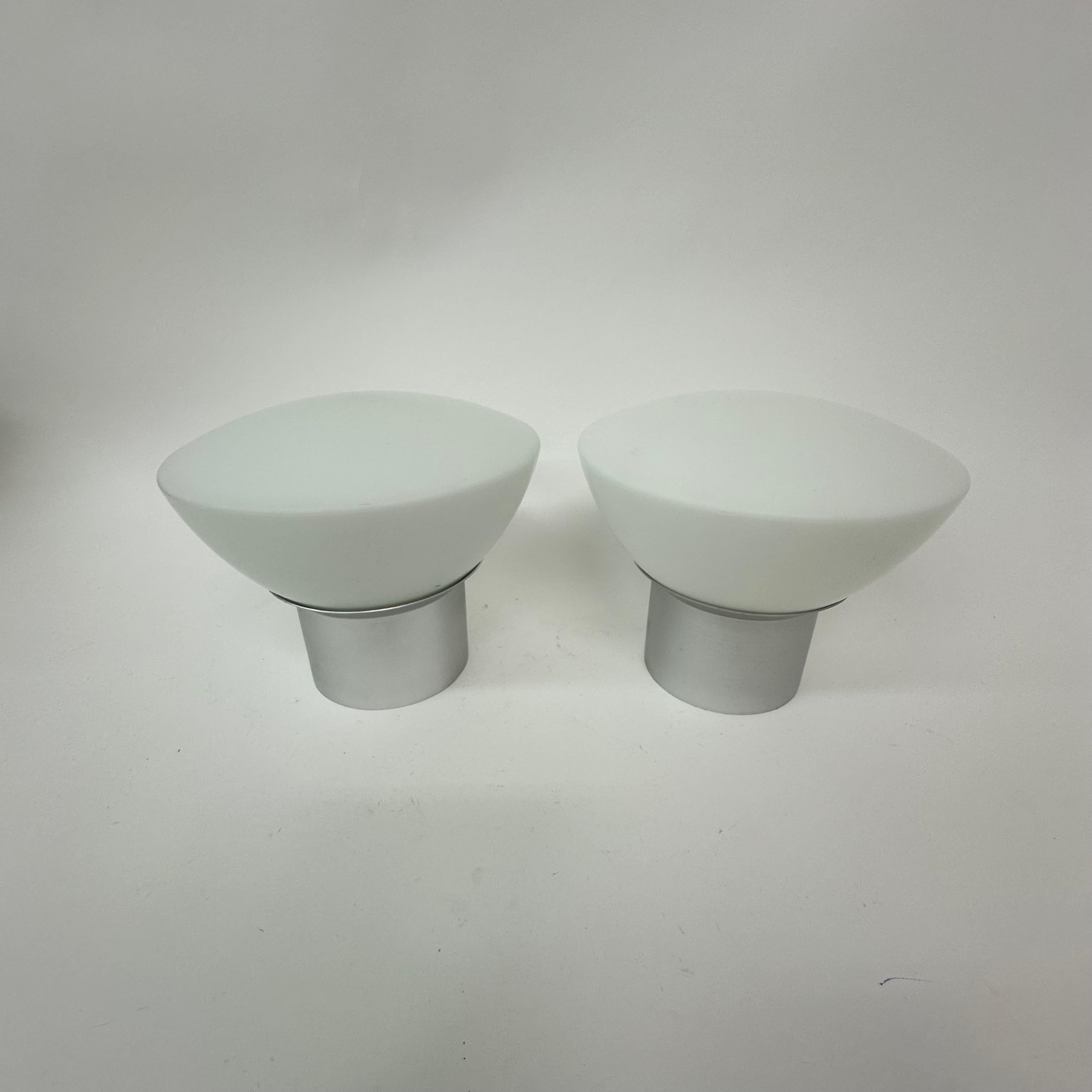 Metal Vintage ikea ceiling lamp set of 2 opaline glass , 1970’s For Sale
