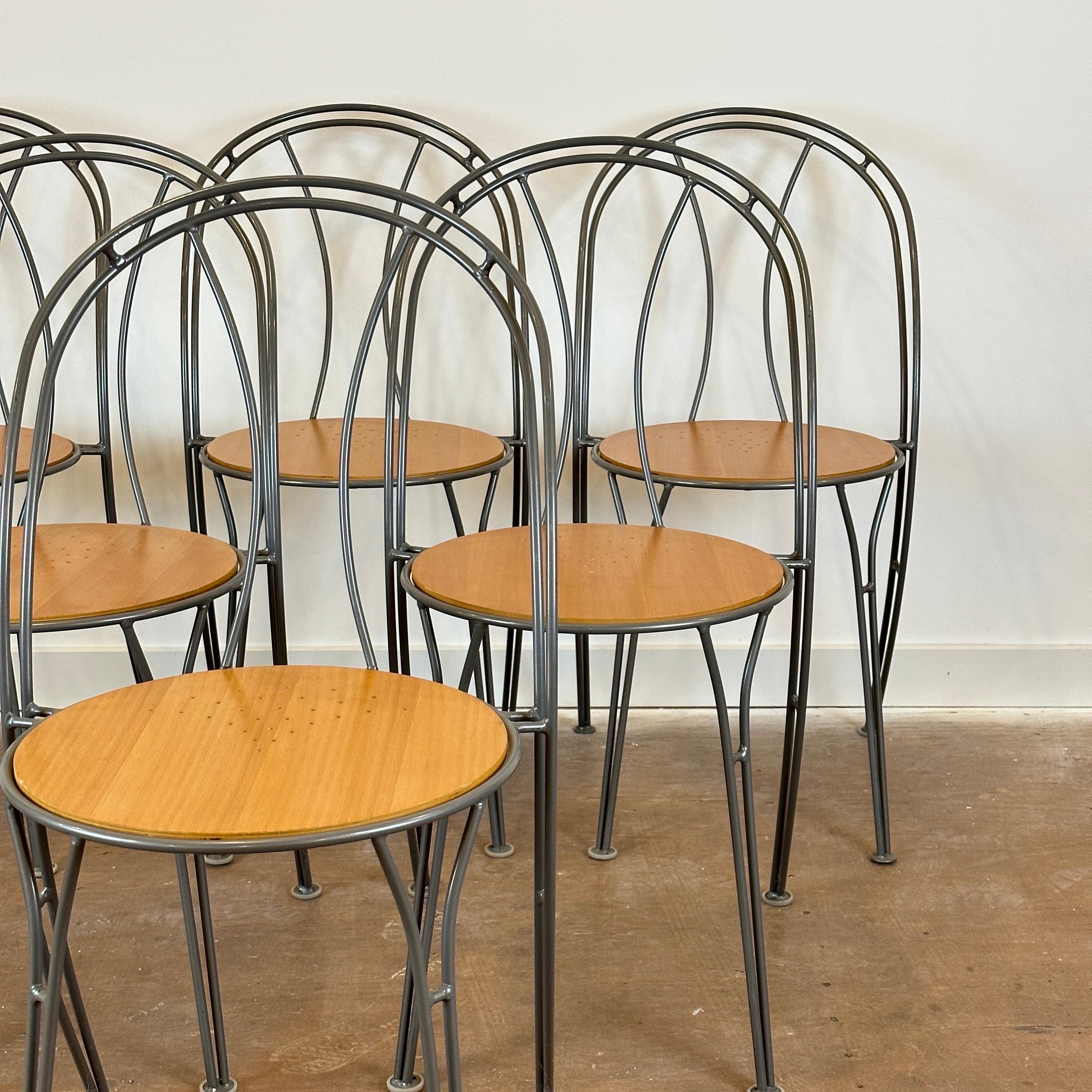 Condition: Excellent Vintage Condition

Dimensions: 16.75” L x 18” D x 33.25” H (18.25” SH)

Description: Vintage metal dining chair set of 6 likely designed by Neils Gammelgaard. Made in Sweden, circa 1980s.

Price is for the set of 6.
