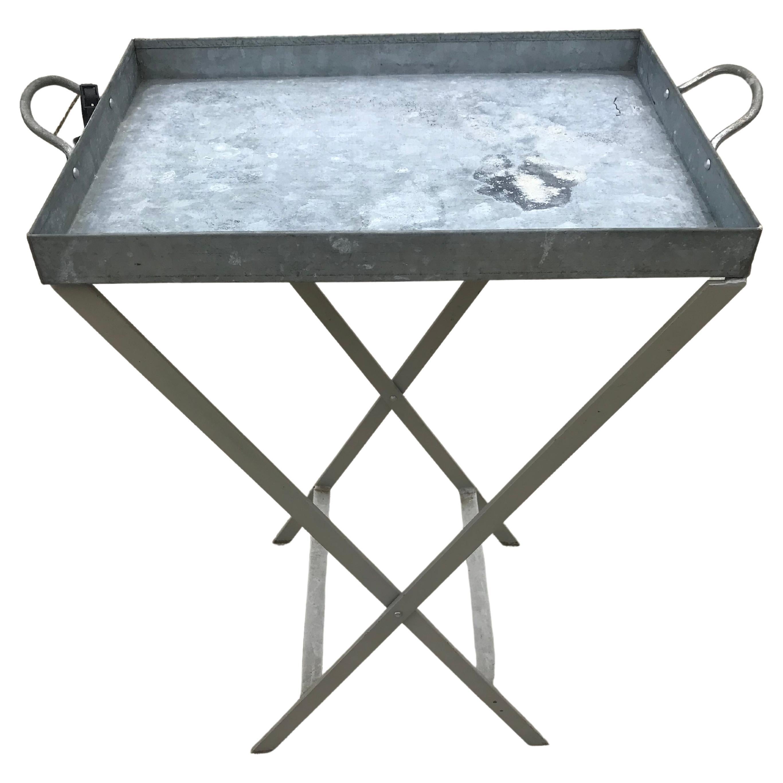 Vintage IKEA Galvanized Metal Folding Tray Table For Sale