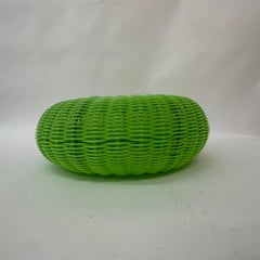 Vintage Ikea green woven plastic Pouf , 1990's
