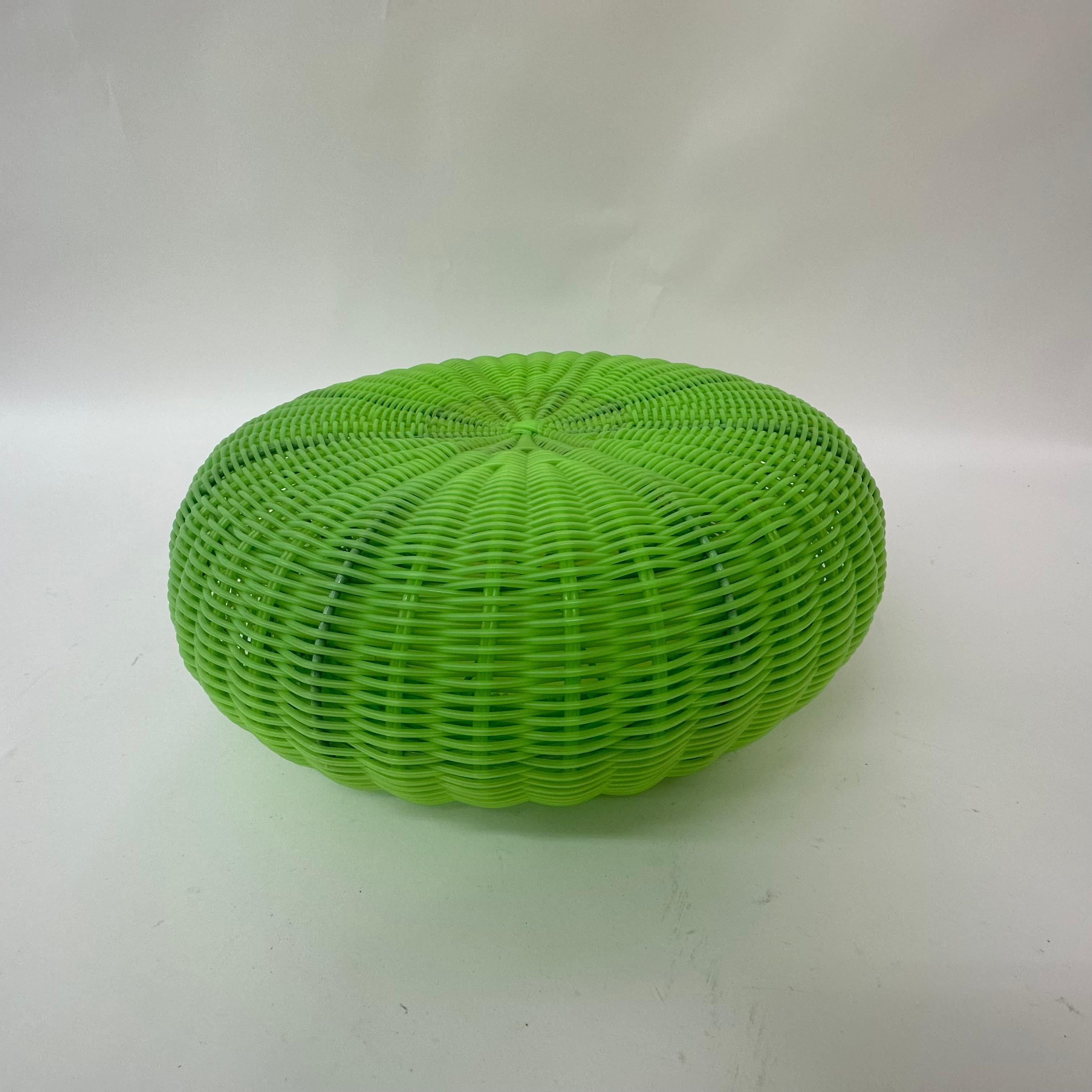 Late 20th Century Vintage Ikea green woven plastic Pouf , 1990's