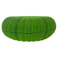 Vintage Ikea green woven plastic Pouf , 1990's