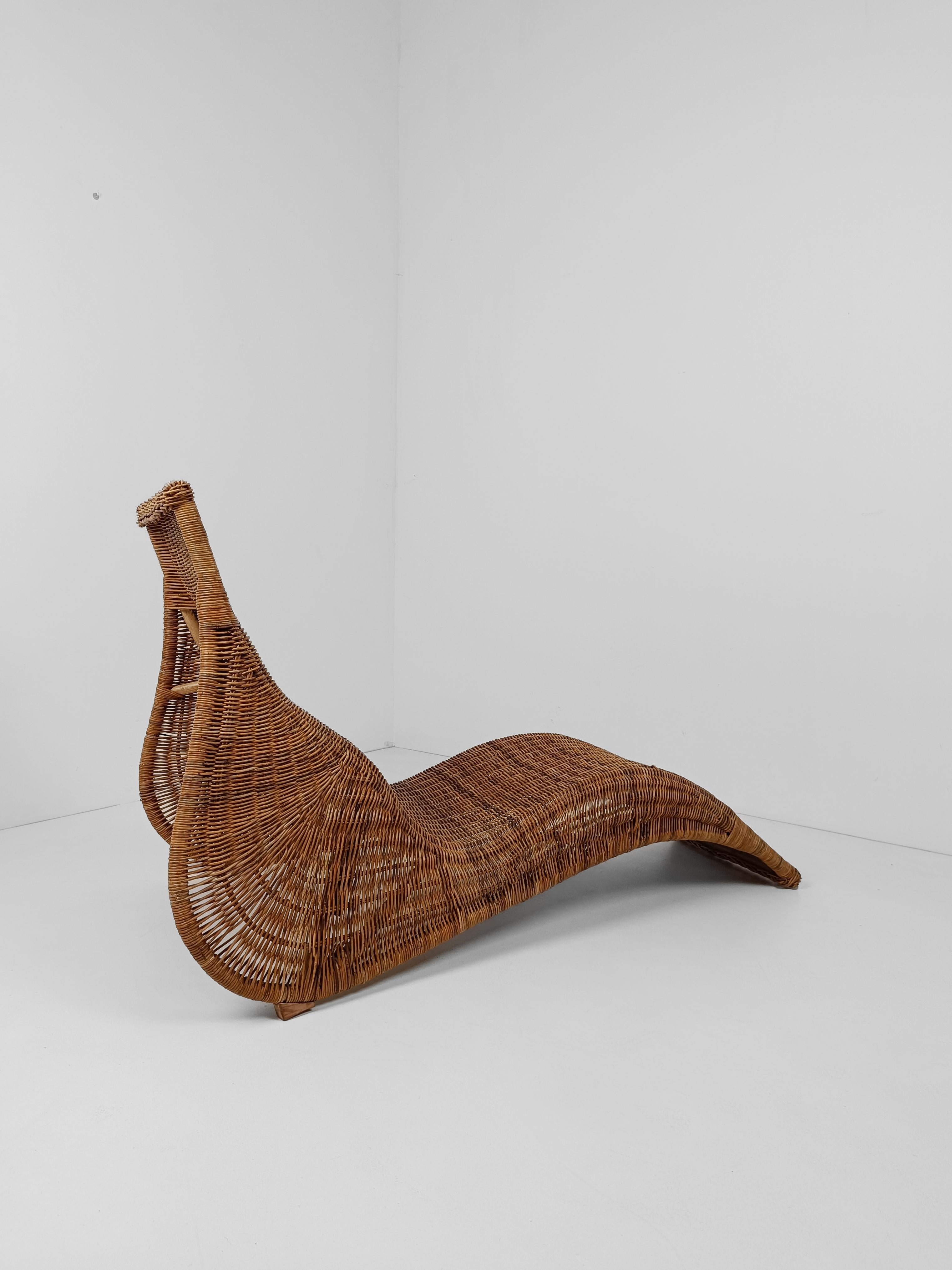Swedish Vintage IKEA Karlskrona Wicker Chaise Longue by Carl Öjerstam, 1990s For Sale