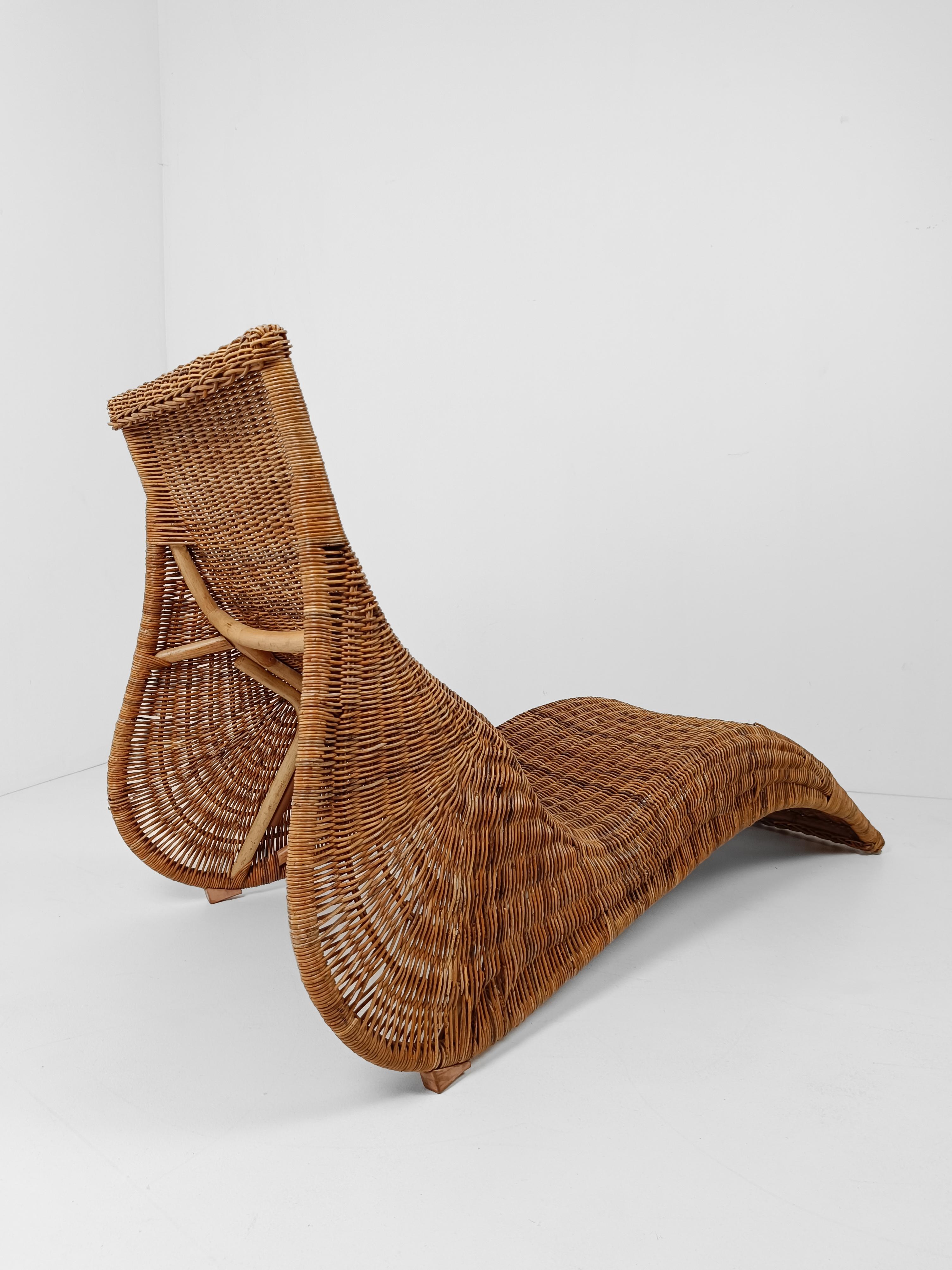Vintage IKEA Karlskrona Wicker Chaise Longue by Carl Öjerstam, 1990s In Good Condition For Sale In Roma, IT