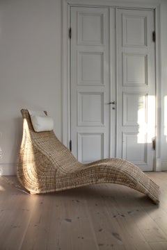 Vintage IKEA Karlskrona Wicker Rattan Chaise Lounge Chair by Karl Malmwall 1990s