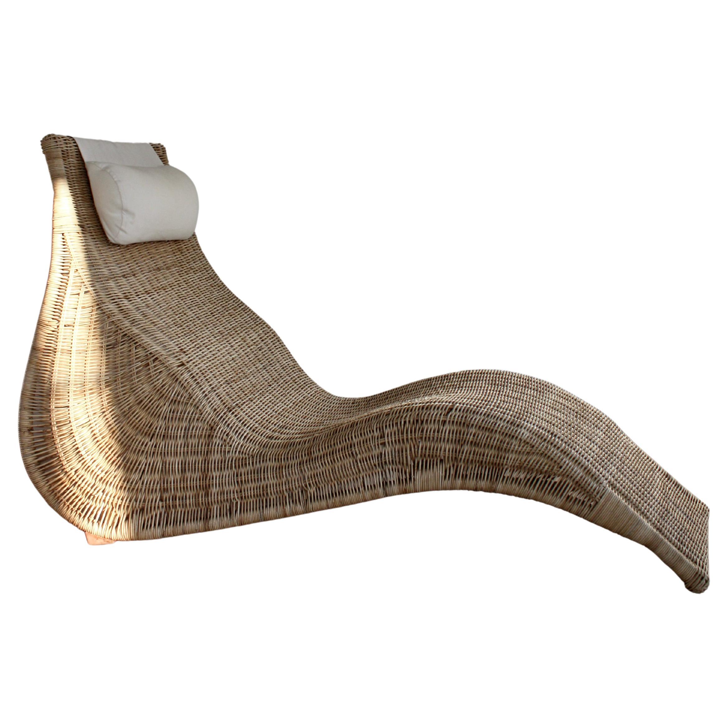 Vintage IKEA Karlskrona Wicker Rattan Chaise Lounge Chair by Karl Malmwall 1990s