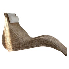 Vintage IKEA Karlskrona Wicker Rattan Chaise Lounge Chair by Karl Malmwall 1990s