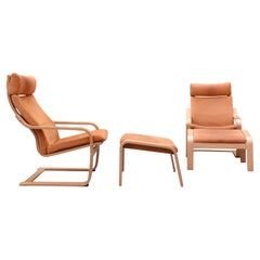 VINTAGE IKEA Poäng Samt Leder Lounge Stuhl & Ottomane Noboru Nakamura 1999