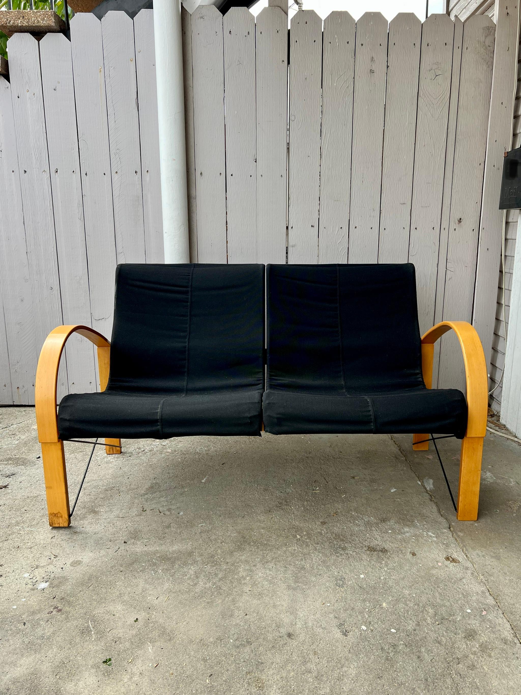 Swedish Vintage IKEA Polhem Leather and Bentwood Loveseat