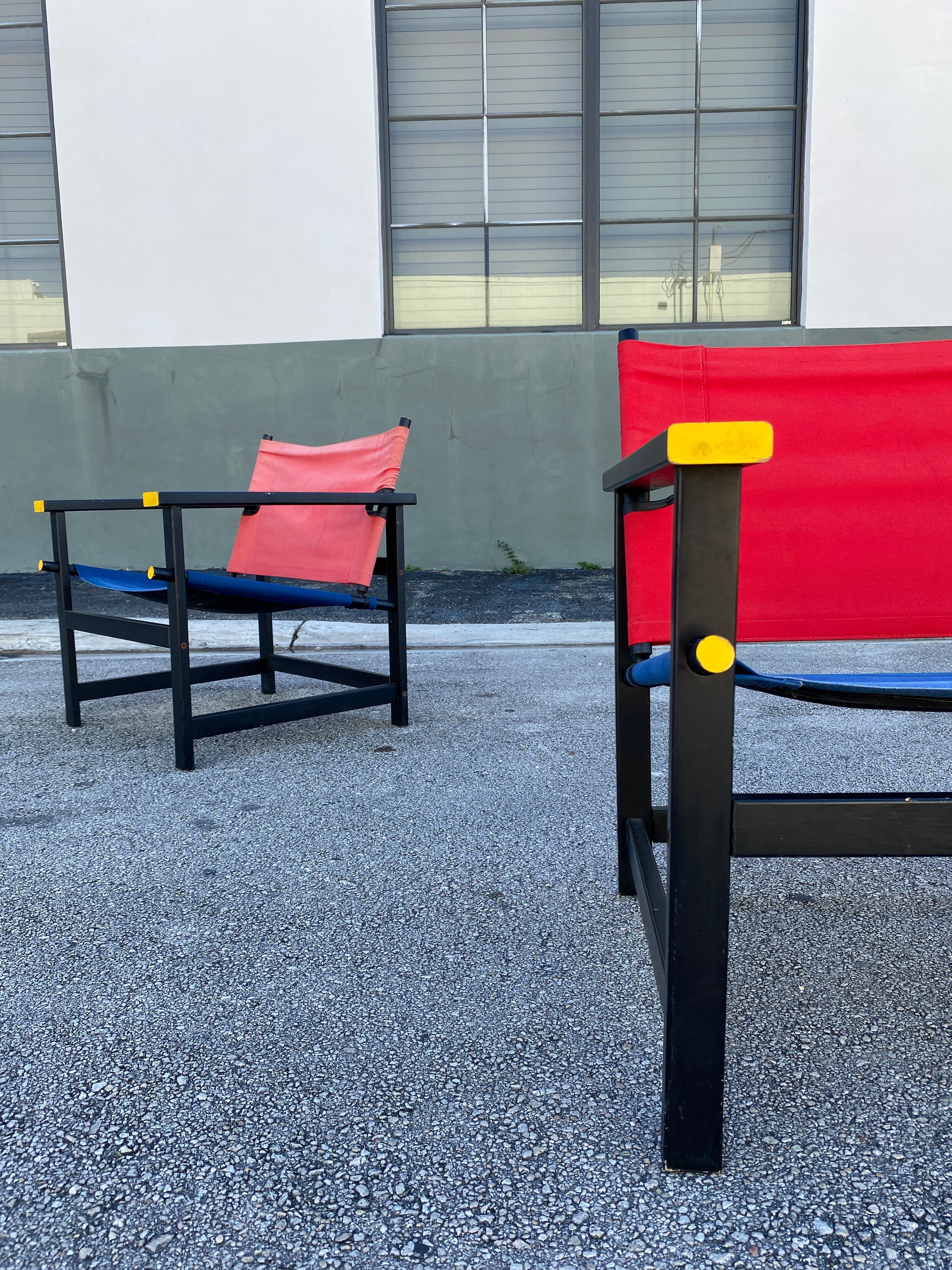 Mid-Century Modern Vintage Ikea red and blue sling chairs in the style of Mondrian - a pair For Sale