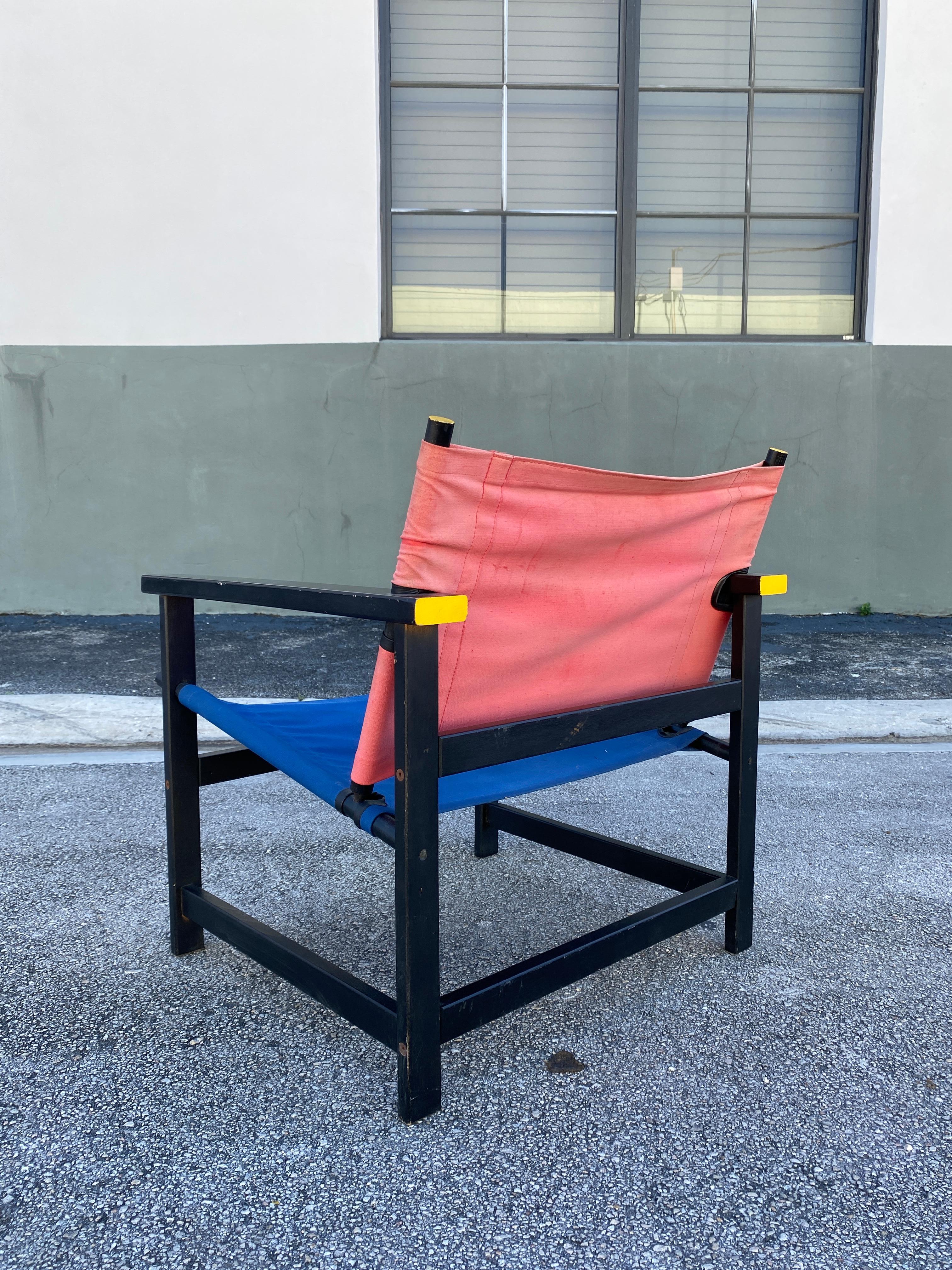 20th Century Vintage Ikea red and blue sling chairs in the style of Mondrian - a pair For Sale