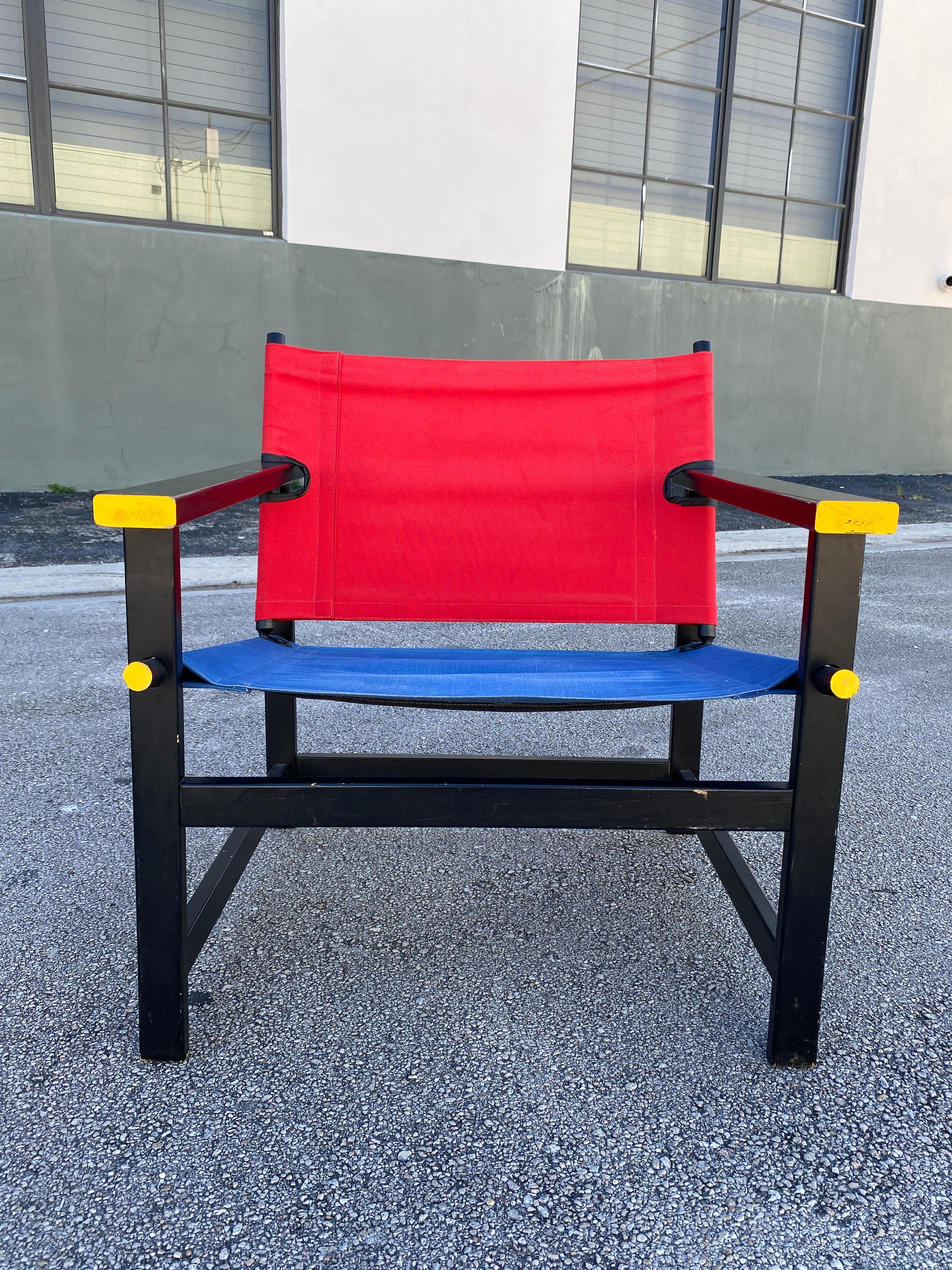 Canvas Vintage Ikea red and blue sling chairs in the style of Mondrian - a pair For Sale