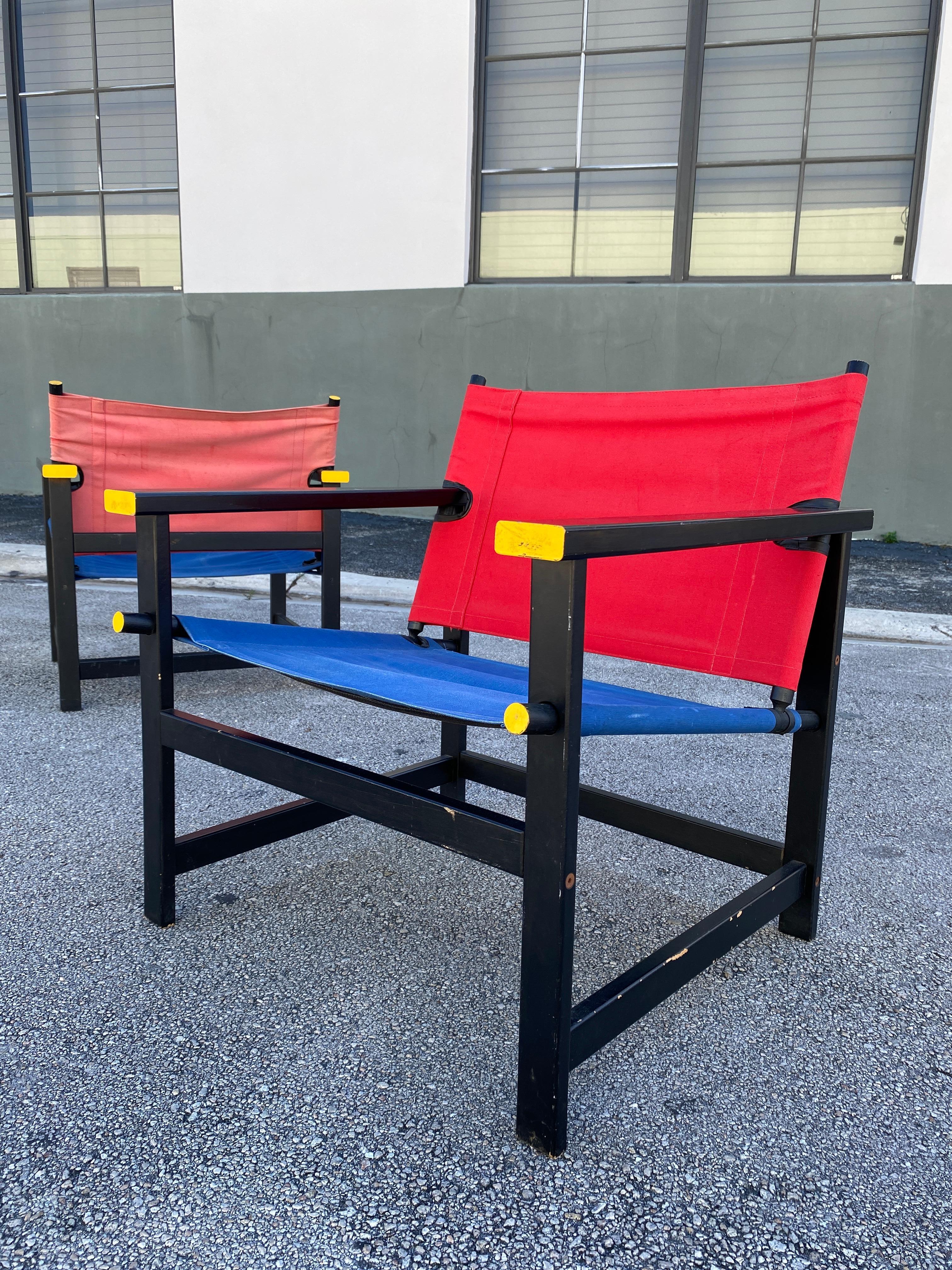 Vintage Ikea red and blue sling chairs in the style of Mondrian - a pair For Sale 1