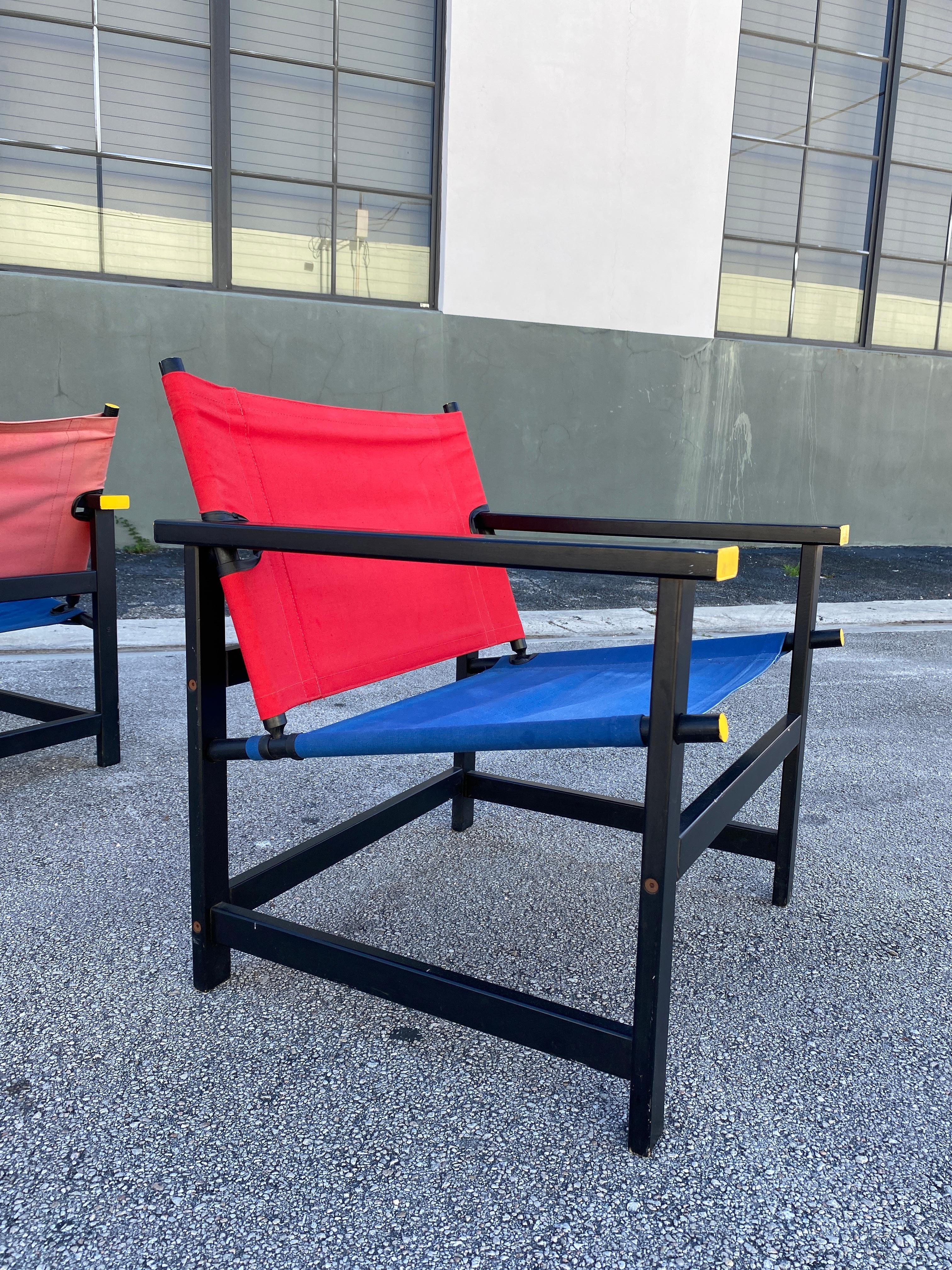 Vintage Ikea red and blue sling chairs in the style of Mondrian - a pair For Sale 2